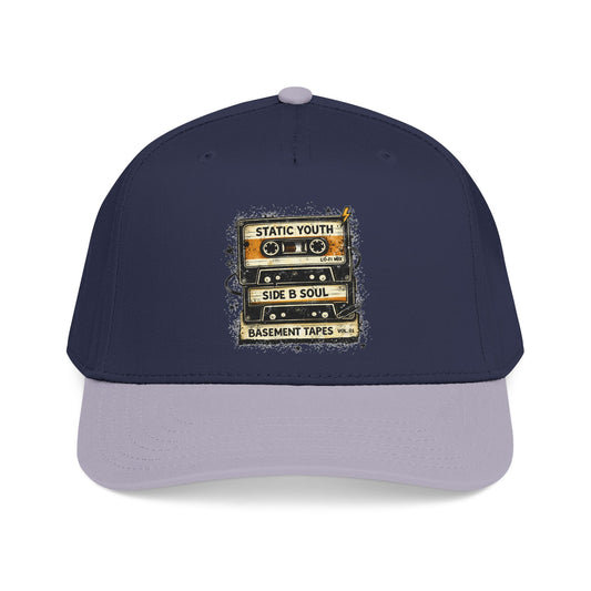 Vintage Cassette Baseball Cap — "Static Youth / Side B Soul" Retro Tape Design - Creations by Chris and Carlos