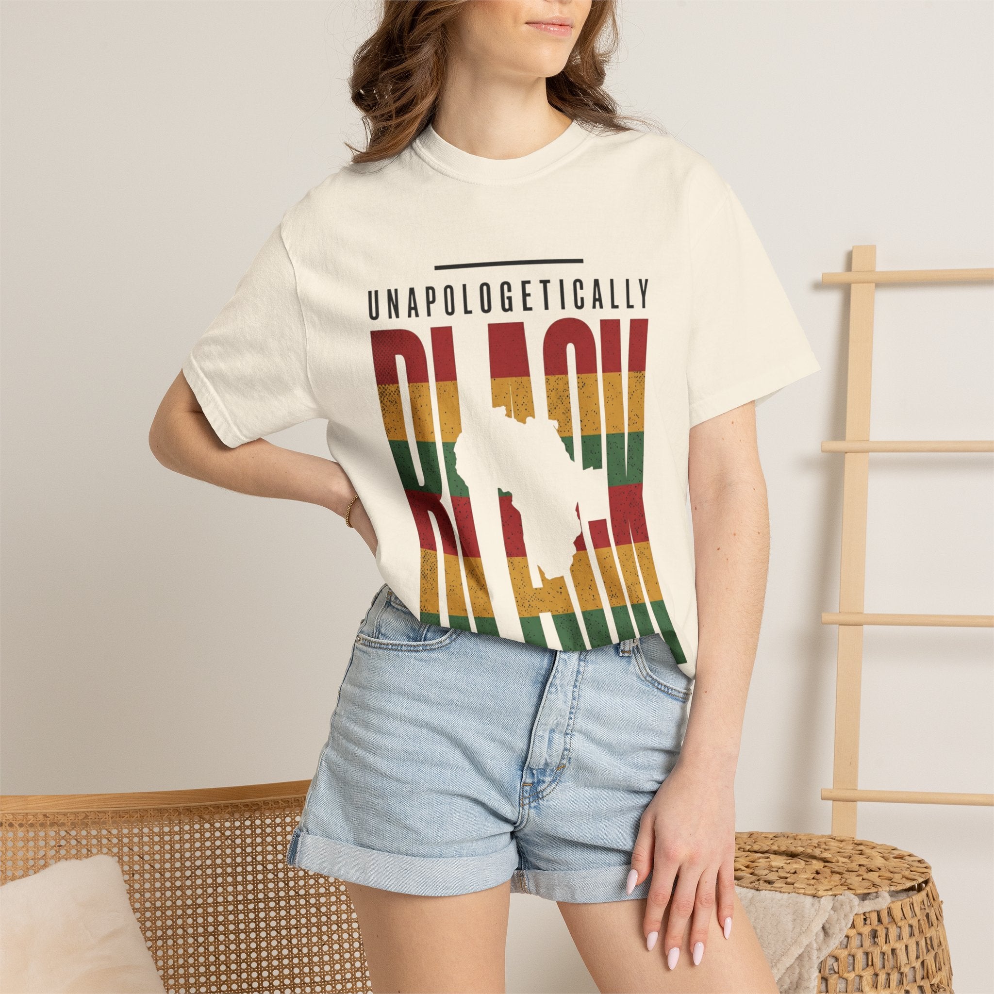 Unapologetically Black T-Shirt — Retro Pan-African Stripes - Creations by Chris and Carlos