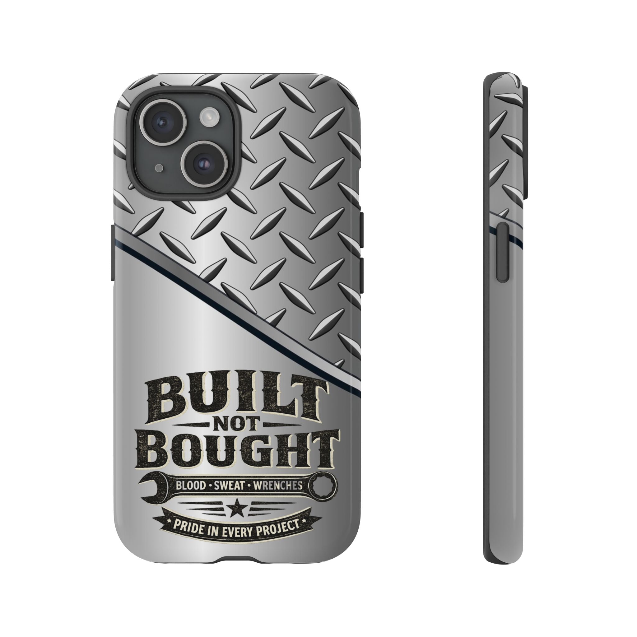 Built Not Bought Metal Diamond-Plate Phone Case — Rugged Tool Lover Gift - Creations by Chris and Carlos