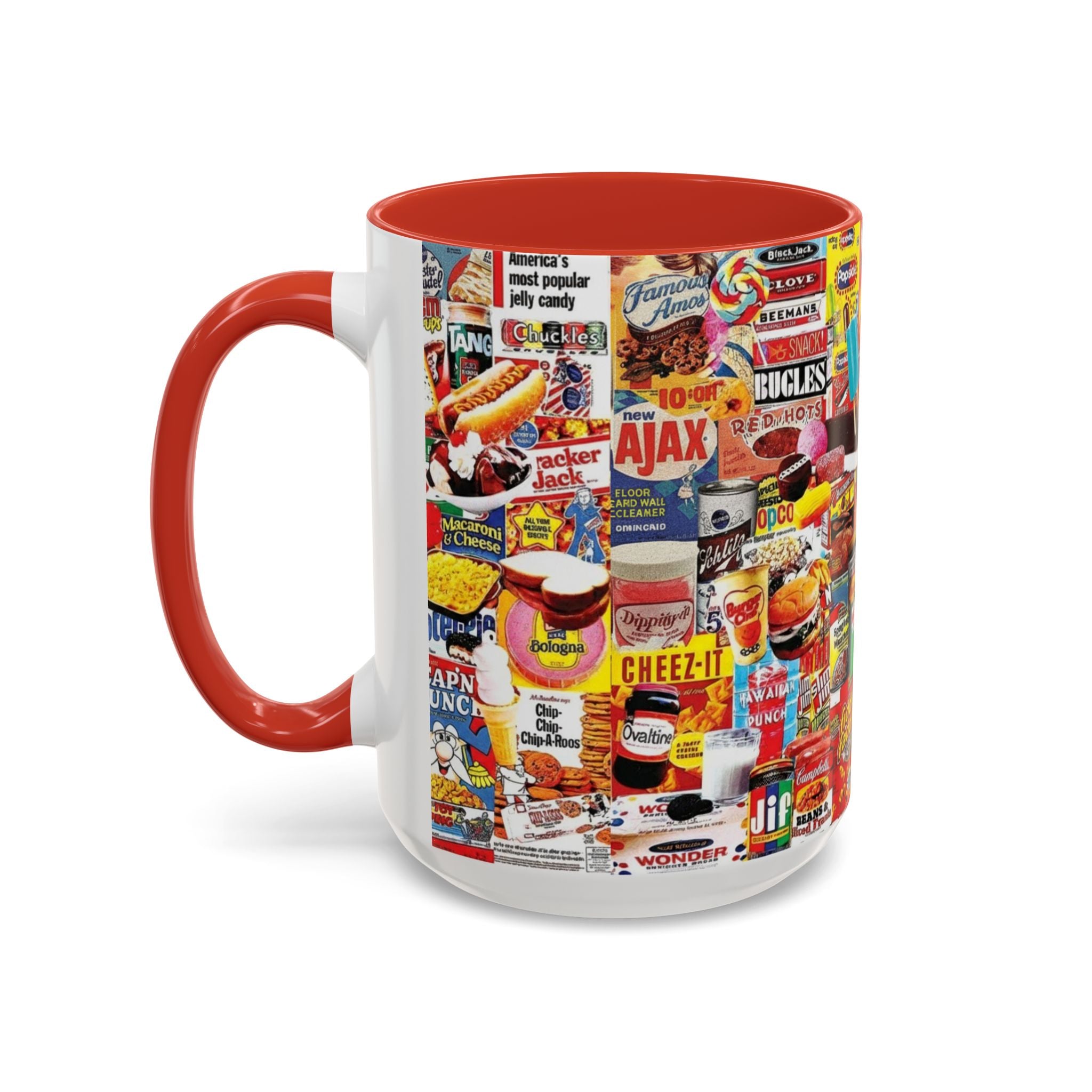 Retro Snack Collage Mug — Vintage Candy & Cereal Packaging Accent Coffee Mug - Creations by Chris and Carlos