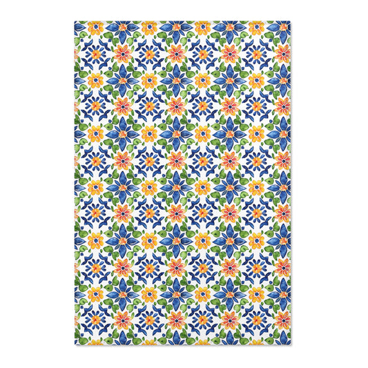Sol y Alegría (Sun and Joy) Collection- Mediterranean Floral Area Rug — Colorful Blue & Yellow Tile Pattern - Creations by Chris and Carlos