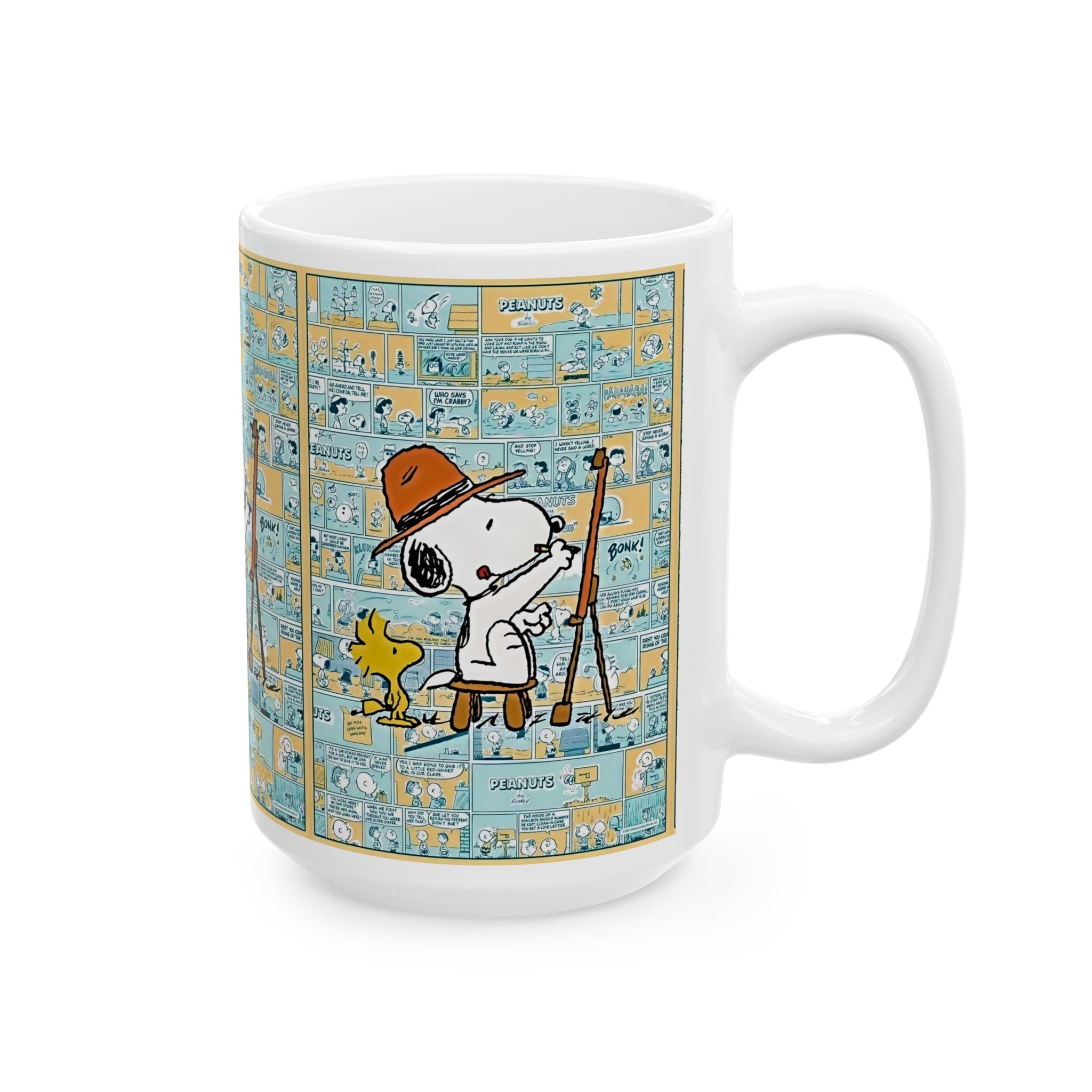 Peanuts Artist Snoopy & Woodstock Comic Strip Ceramic Mug (11oz, 15oz) - Creations by Chris and Carlos
