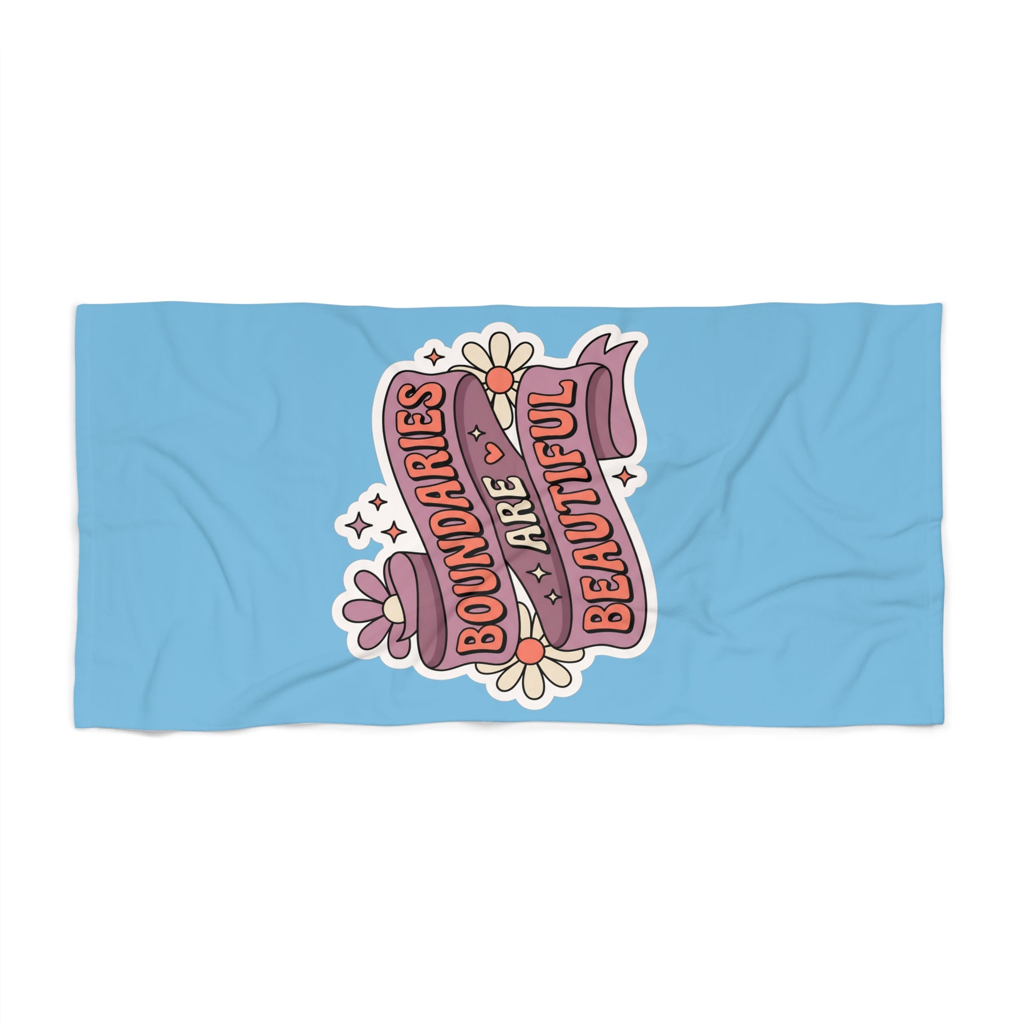 Beach Towel — "Boundaries Are Beautiful" Floral Self-Care Design - Creations by Chris and Carlos