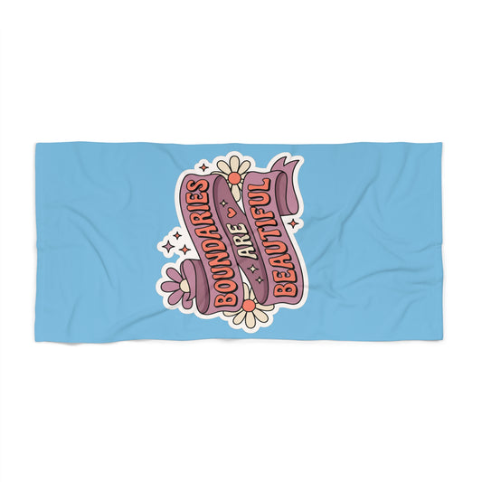 Beach Towel — "Boundaries Are Beautiful" Floral Self-Care Design - Creations by Chris and Carlos
