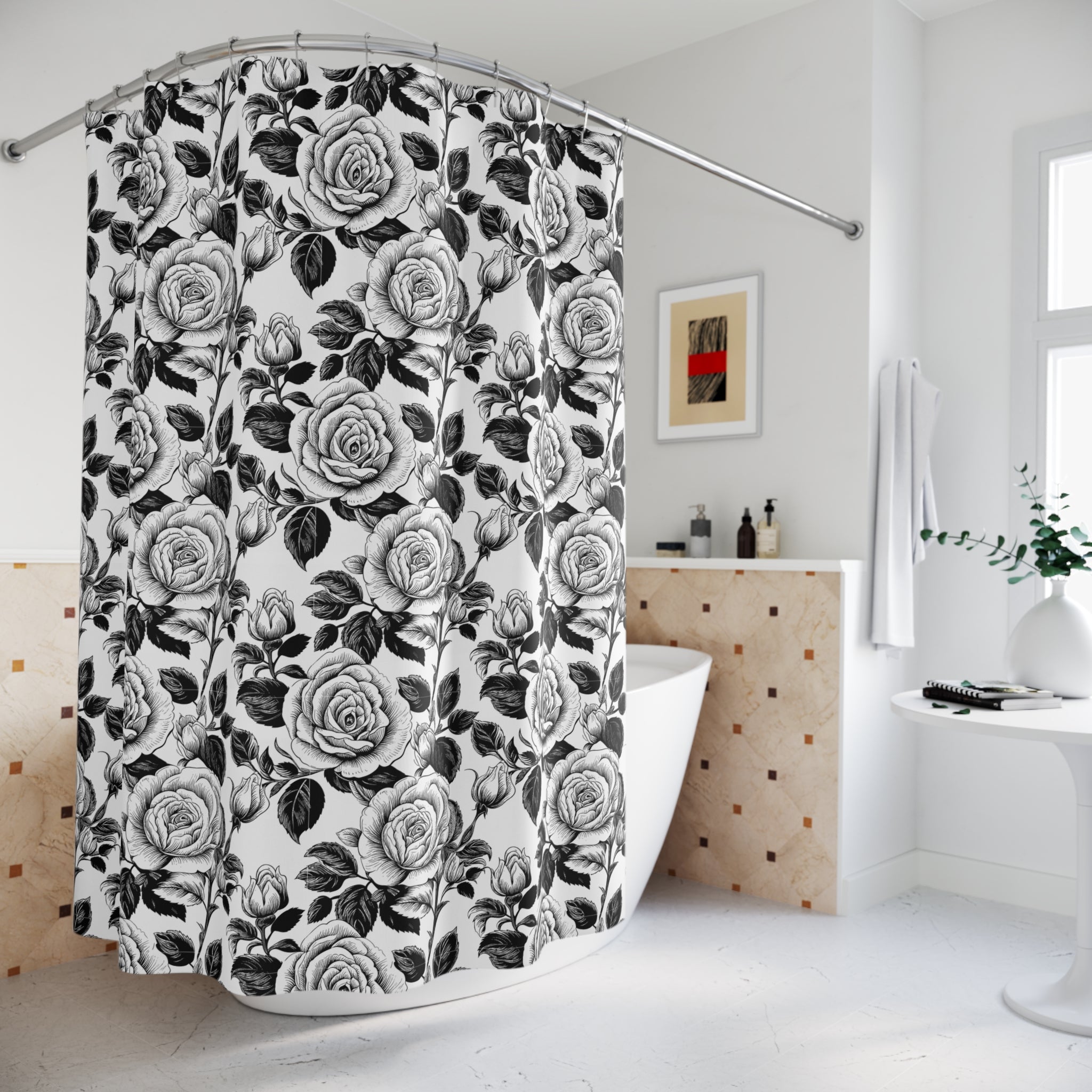 Whispers of Toile- Elegant Floral Shower Curtains, Vintage Rose Shower Decor, Bathroom Accessories, Gift for Her, Home Makeover, Wedding Present - Creations by Chris and Carlos