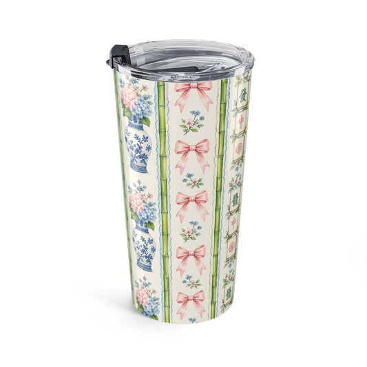 20oz Floral Chinoiserie Stainless Tumbler – Bamboo & Porcelain Pattern - Creations by Chris and Carlos