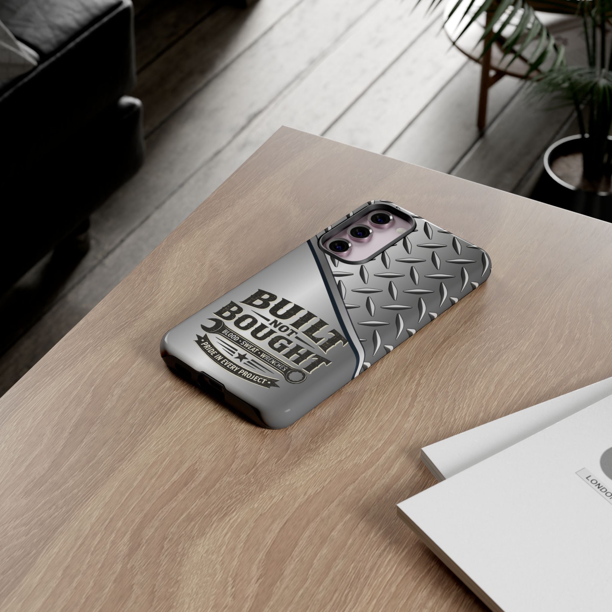 Built Not Bought Metal Diamond-Plate Phone Case — Rugged Tool Lover Gift - Creations by Chris and Carlos
