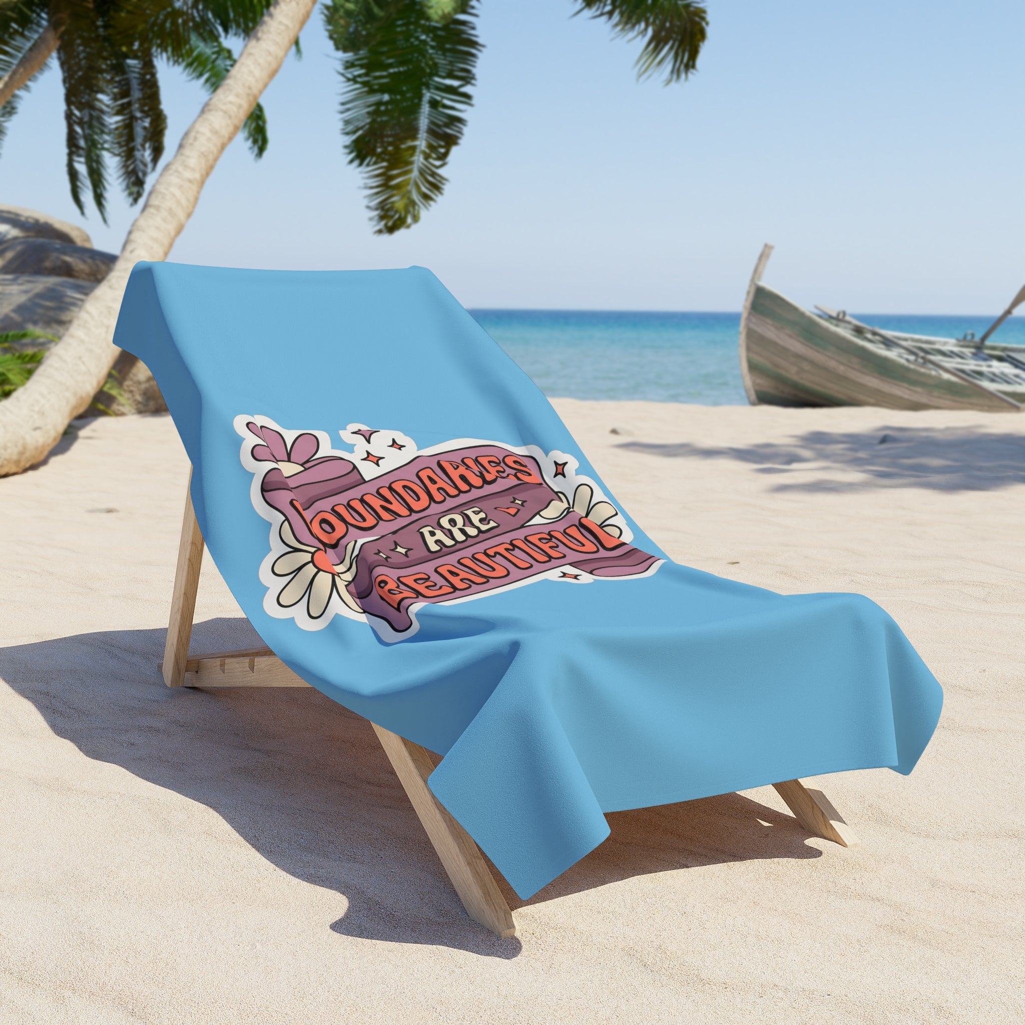 Beach Towel — "Boundaries Are Beautiful" Floral Self-Care Design - Creations by Chris and Carlos