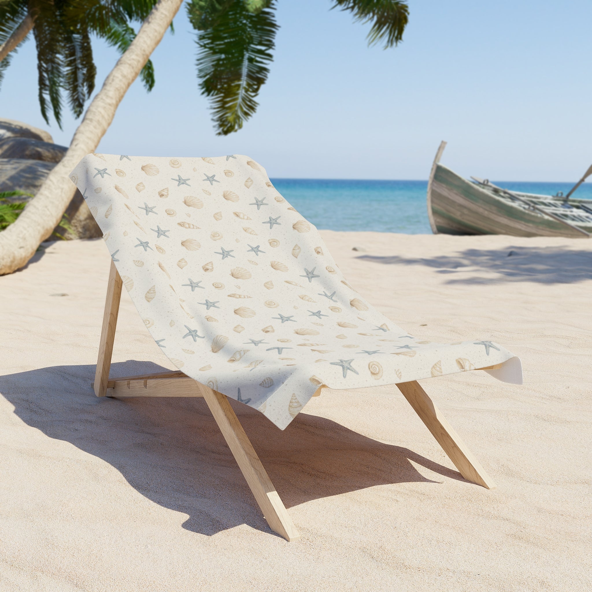 Seashell & Starfish Beach Towel — Coastal Sand Pattern, Lightweight Summer Towel - Creations by Chris and Carlos