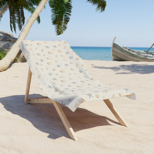 Seashell & Starfish Beach Towel — Coastal Sand Pattern, Lightweight Summer Towel - Creations by Chris and Carlos