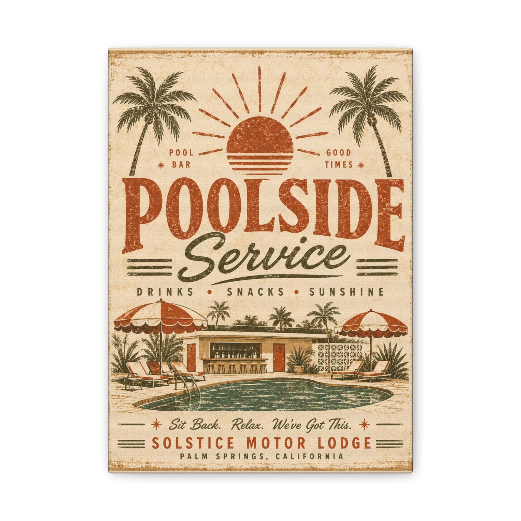 Poolside Service Vintage Canvas Wall Art - Retro Palm Springs Pool Poster - Creations by Chris and Carlos