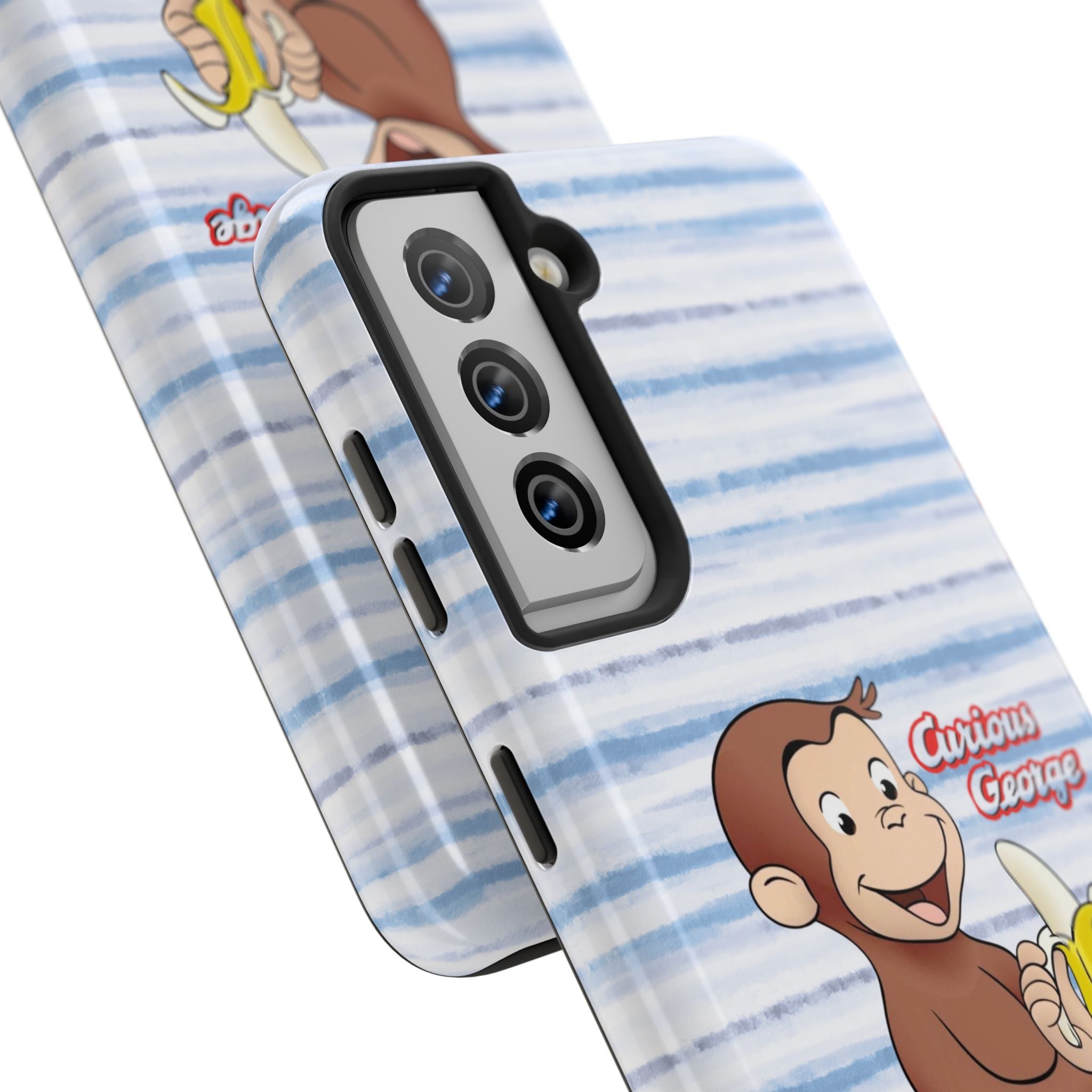 Curious George Banana Tough Phone Case — Cute Kids iPhone Cover, Blue Stripe Protective Case - Creations by Chris and Carlos