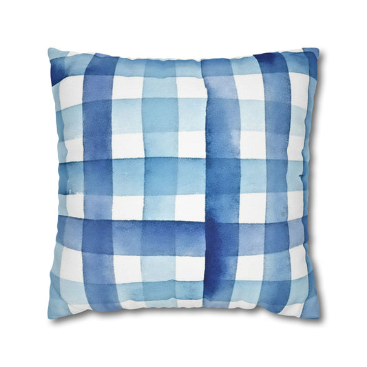The Artisanal Flora Gallery Blue Watercolor Plaid Pillowcase — Square Decorative Throw Pillow Cover - Creations by Chris and Carlos