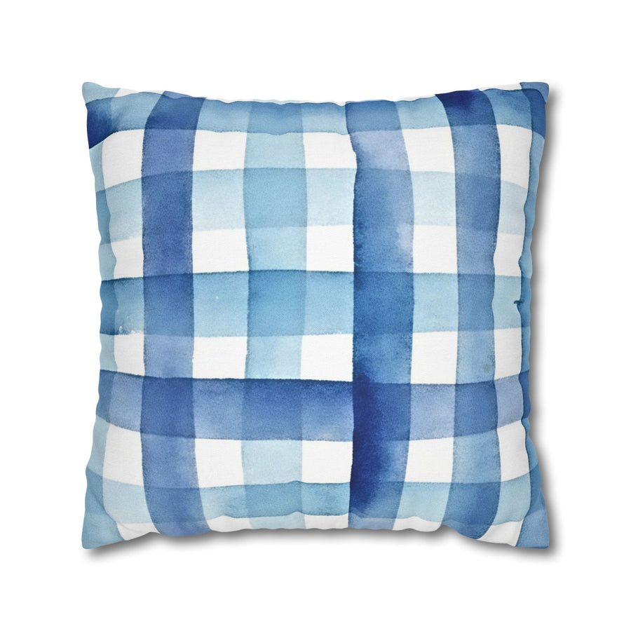 The Artisanal Flora Gallery Blue Watercolor Plaid Pillowcase — Square Decorative Throw Pillow Cover