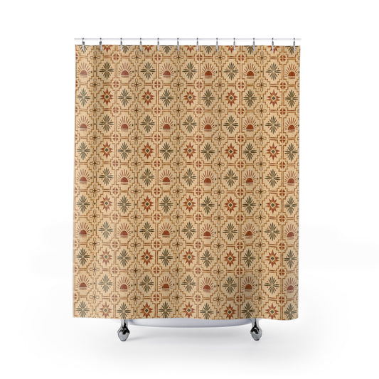Vintage Tile Pattern Shower Curtain — Rustic Boho Bathroom Decor - Creations by Chris and Carlos