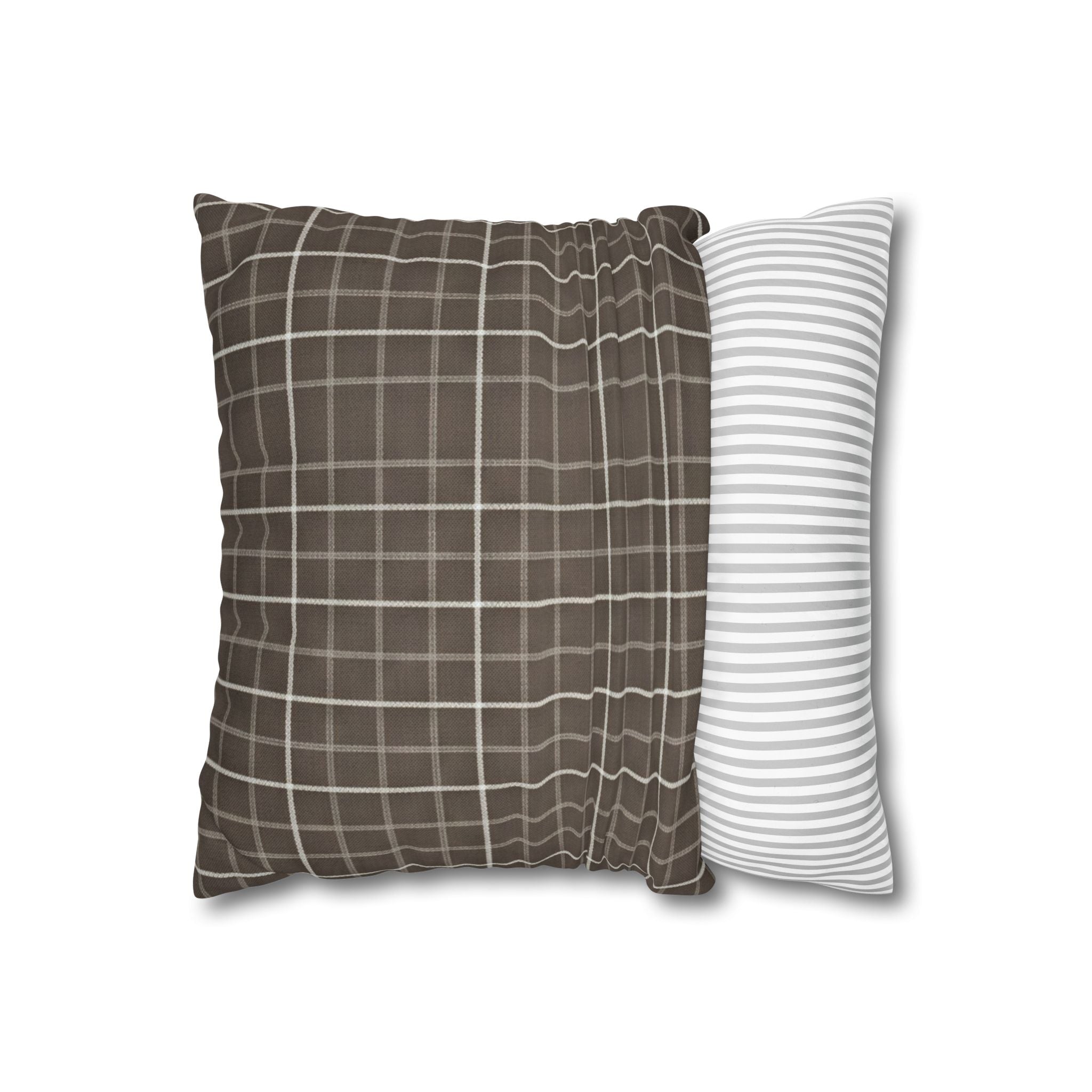 Brown Plaid Square Pillowcase — Cozy Farmhouse Throw Pillow Cover - Creations by Chris and Carlos