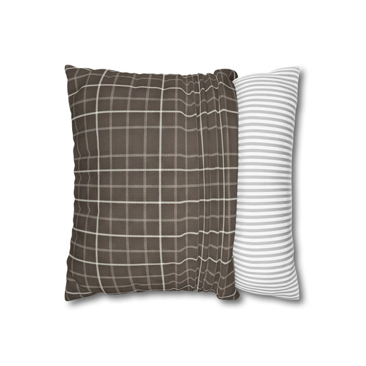 Brown Plaid Square Pillowcase — Cozy Farmhouse Throw Pillow Cover - Creations by Chris and Carlos