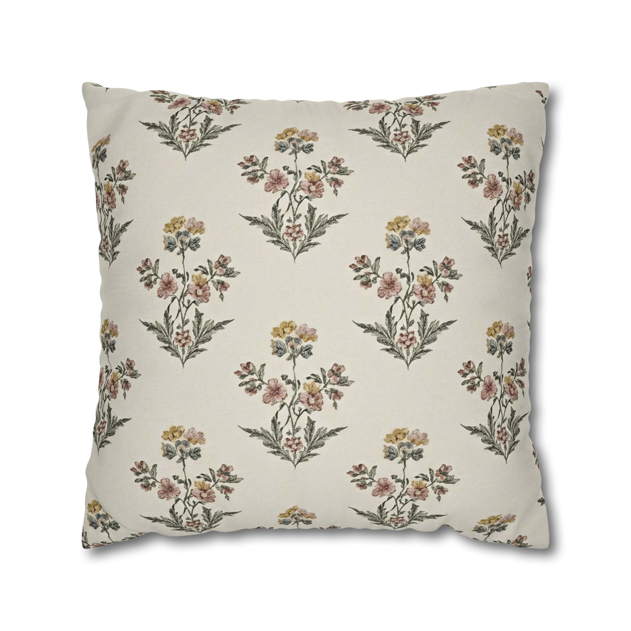Briarwood Garden Floral Boho Square Pillowcase — Neutral Botanical Throw Pillow Cover - Creations by Chris and Carlos