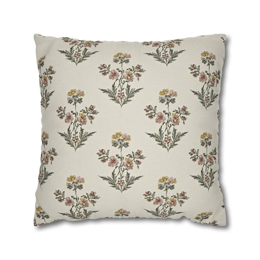 Briarwood Garden Floral Boho Square Pillowcase — Neutral Botanical Throw Pillow Cover - Creations by Chris and Carlos