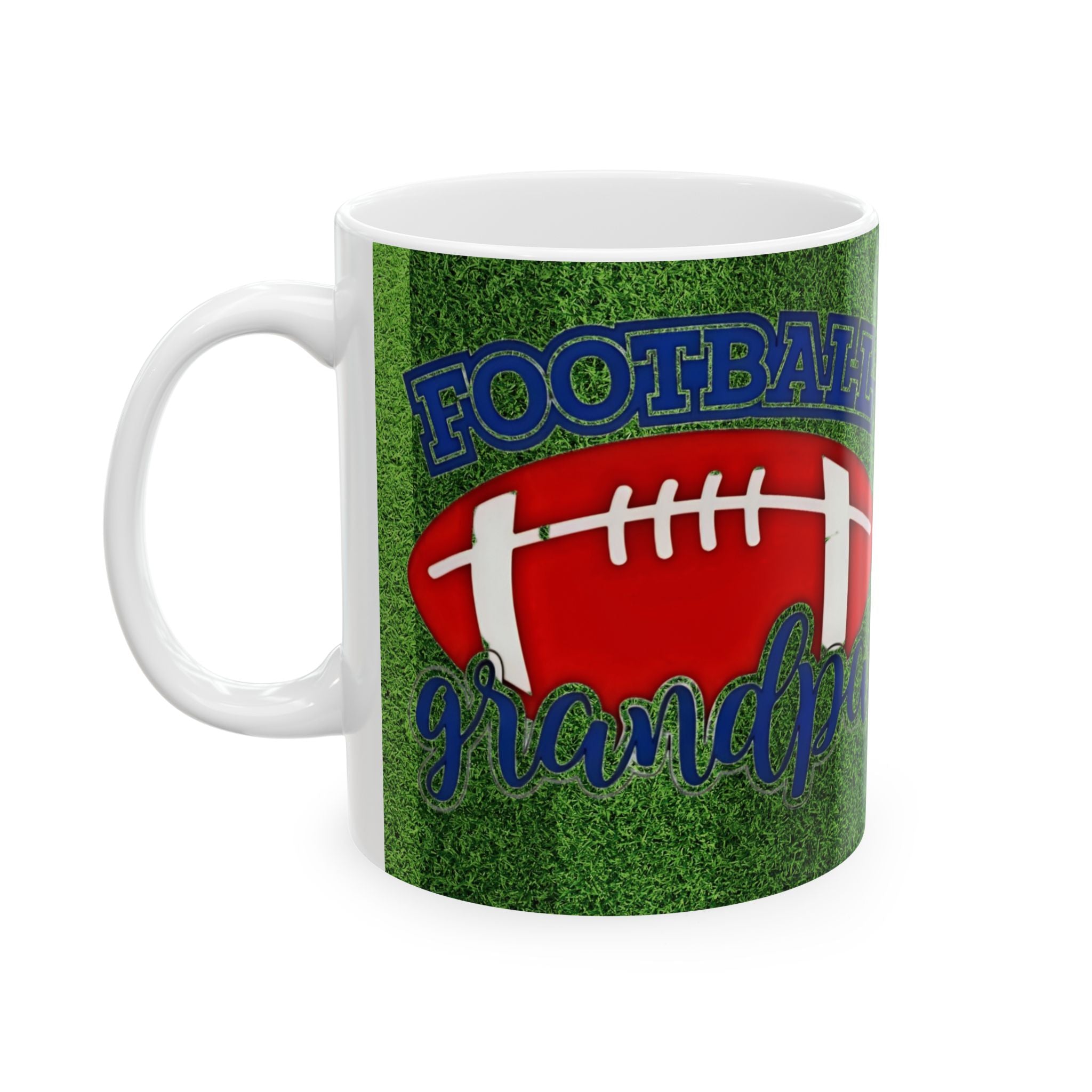 Football Papa Grandpa Ceramic Mug — 11oz/15oz Grassy Field Coffee Cup - Creations by Chris and Carlos