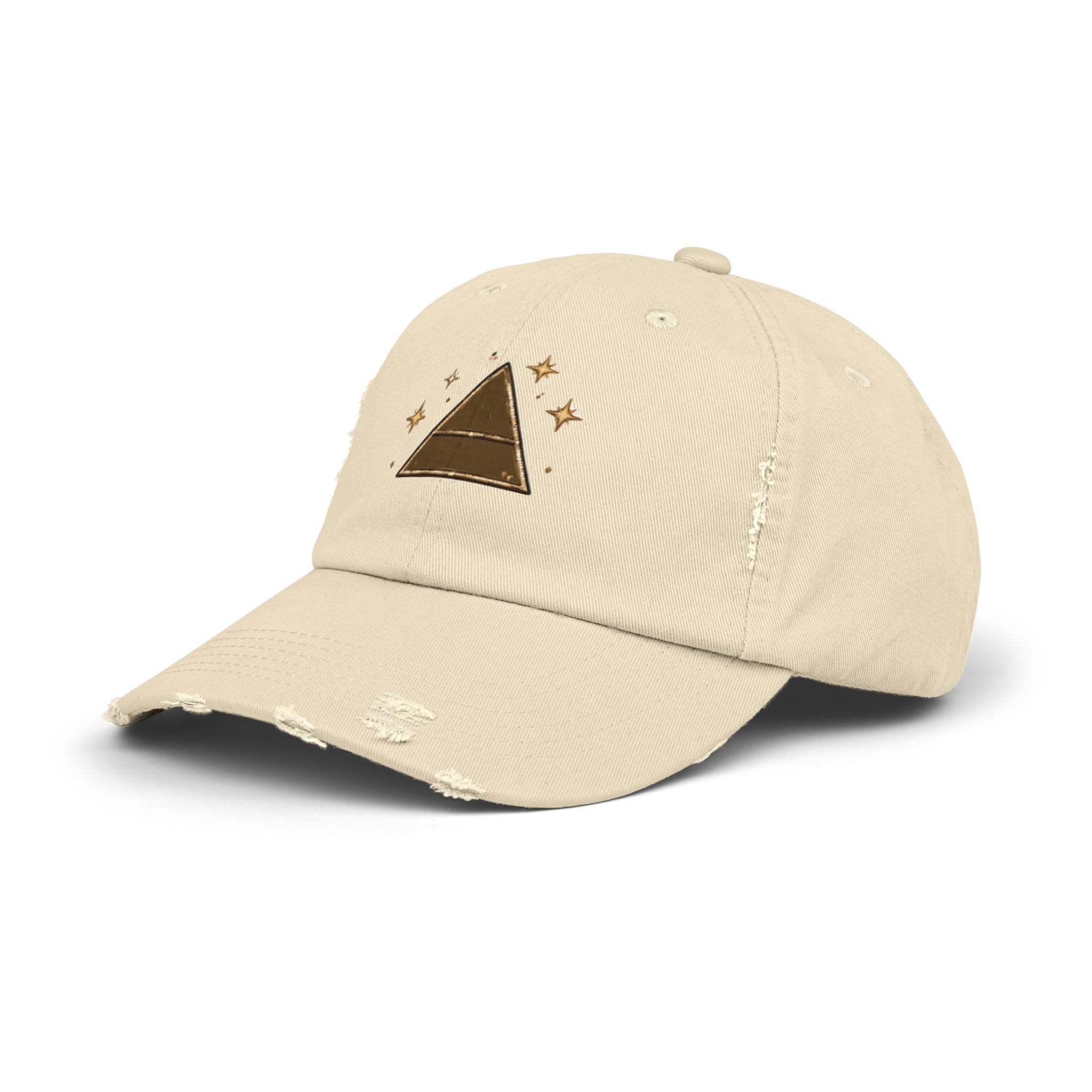 Old Soul Apothecary Distressed Pyramid Cap — Vintage Gold Triangle Embroidered Hat - Creations by Chris and Carlos