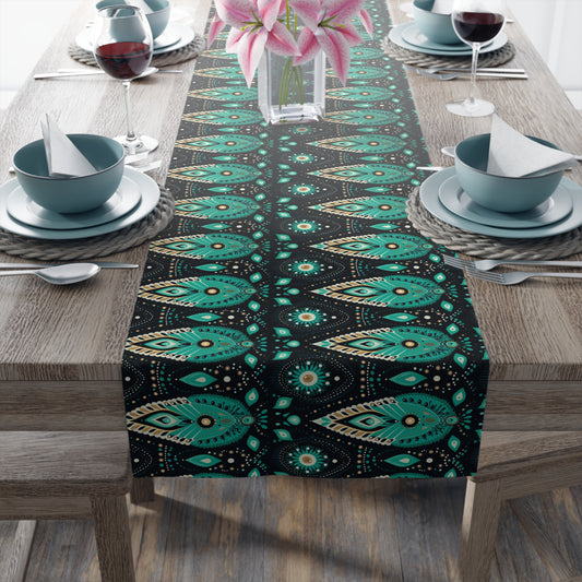 Sol y Alegría (Sun and Joy) Collection- Cactus Succulent Pattern Microfiber Blanket Soft Velveteen Throw for Home & Garden Lovers Teal Paisley Table Runner — Bohemian Floral Dining Decor - Creations by Chris and Carlos
