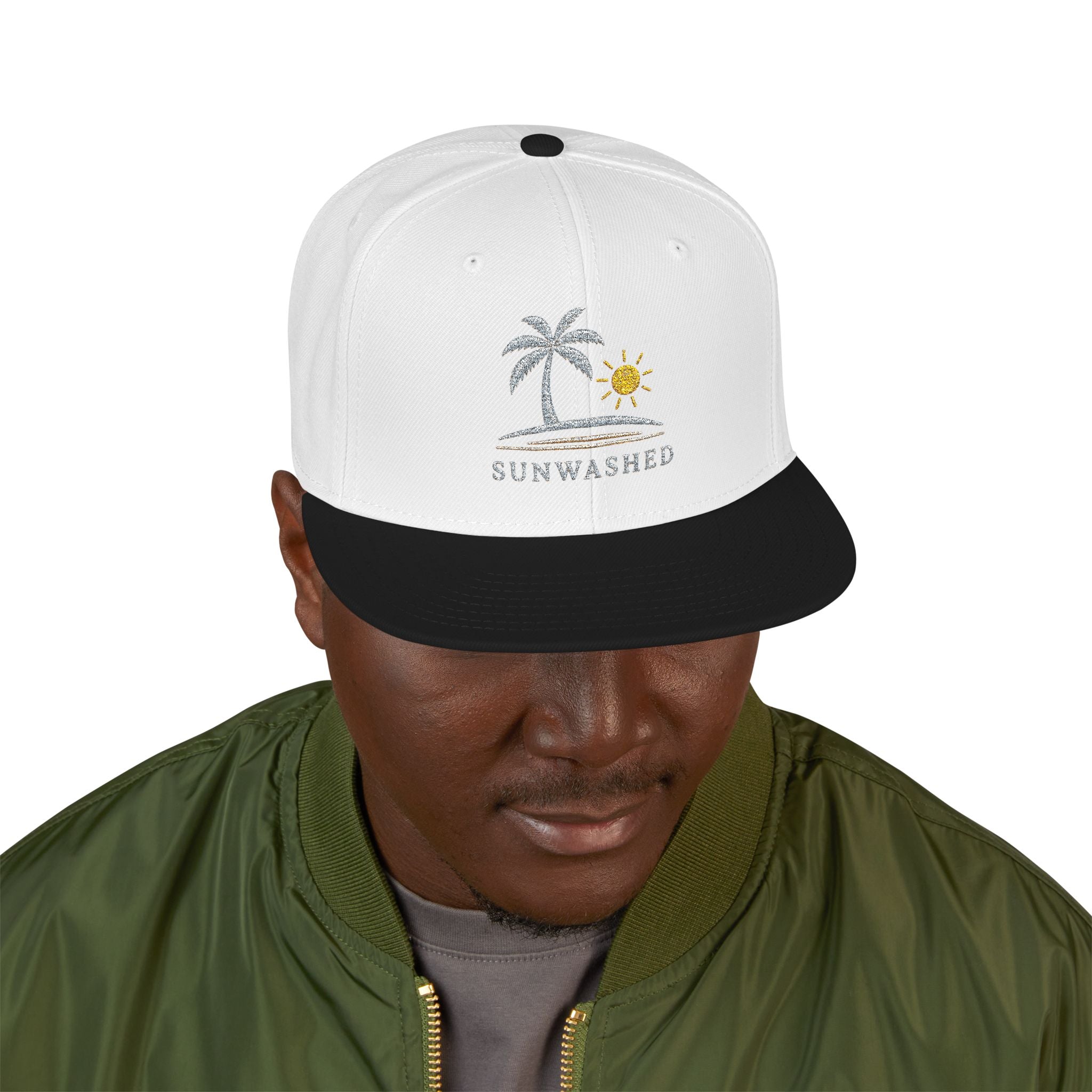 Crashed Palm Tree Snapback Hat — Embroidered Beach Sun Cap - Creations by Chris and Carlos