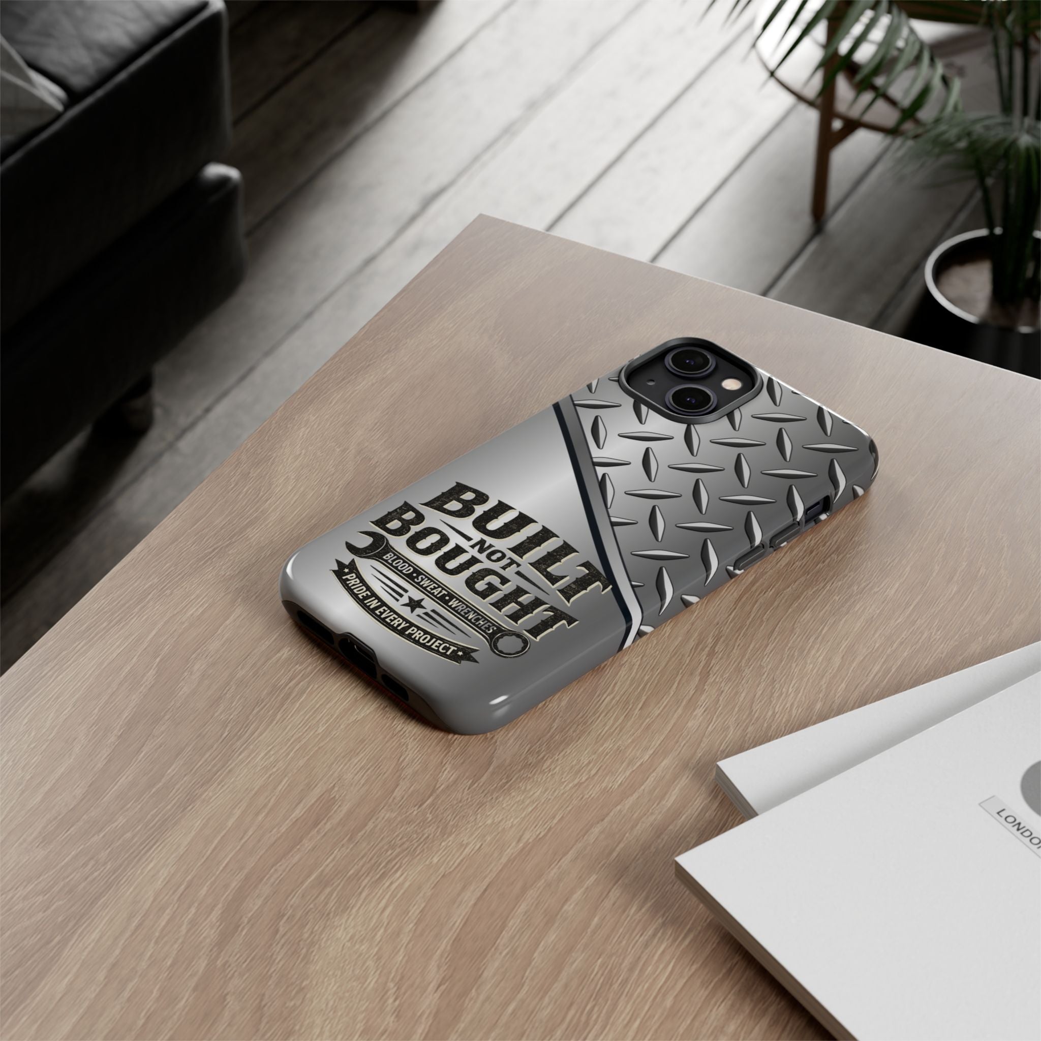 Built Not Bought Metal Diamond-Plate Phone Case — Rugged Tool Lover Gift - Creations by Chris and Carlos