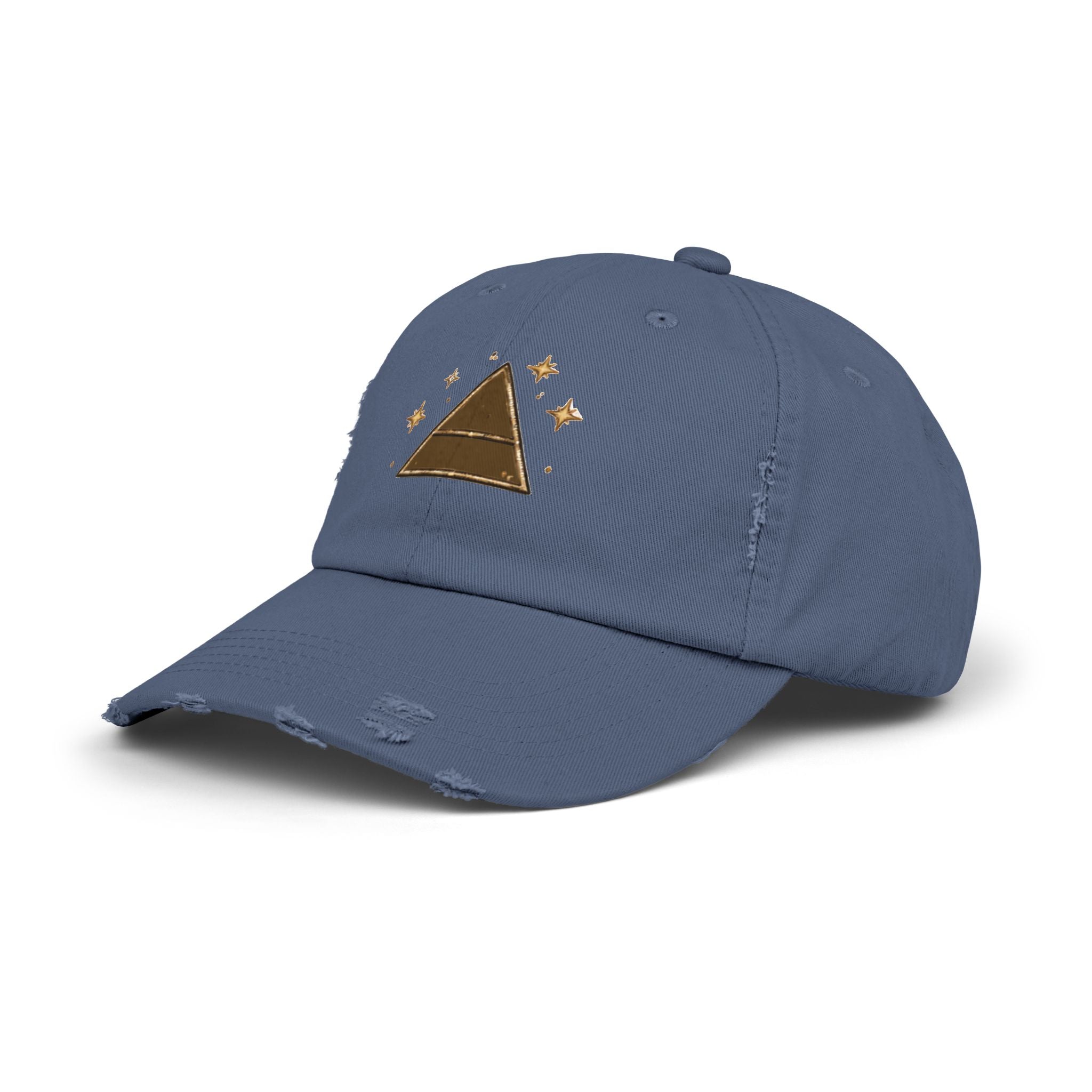 Old Soul Apothecary Distressed Pyramid Cap — Vintage Gold Triangle Embroidered Hat - Creations by Chris and Carlos