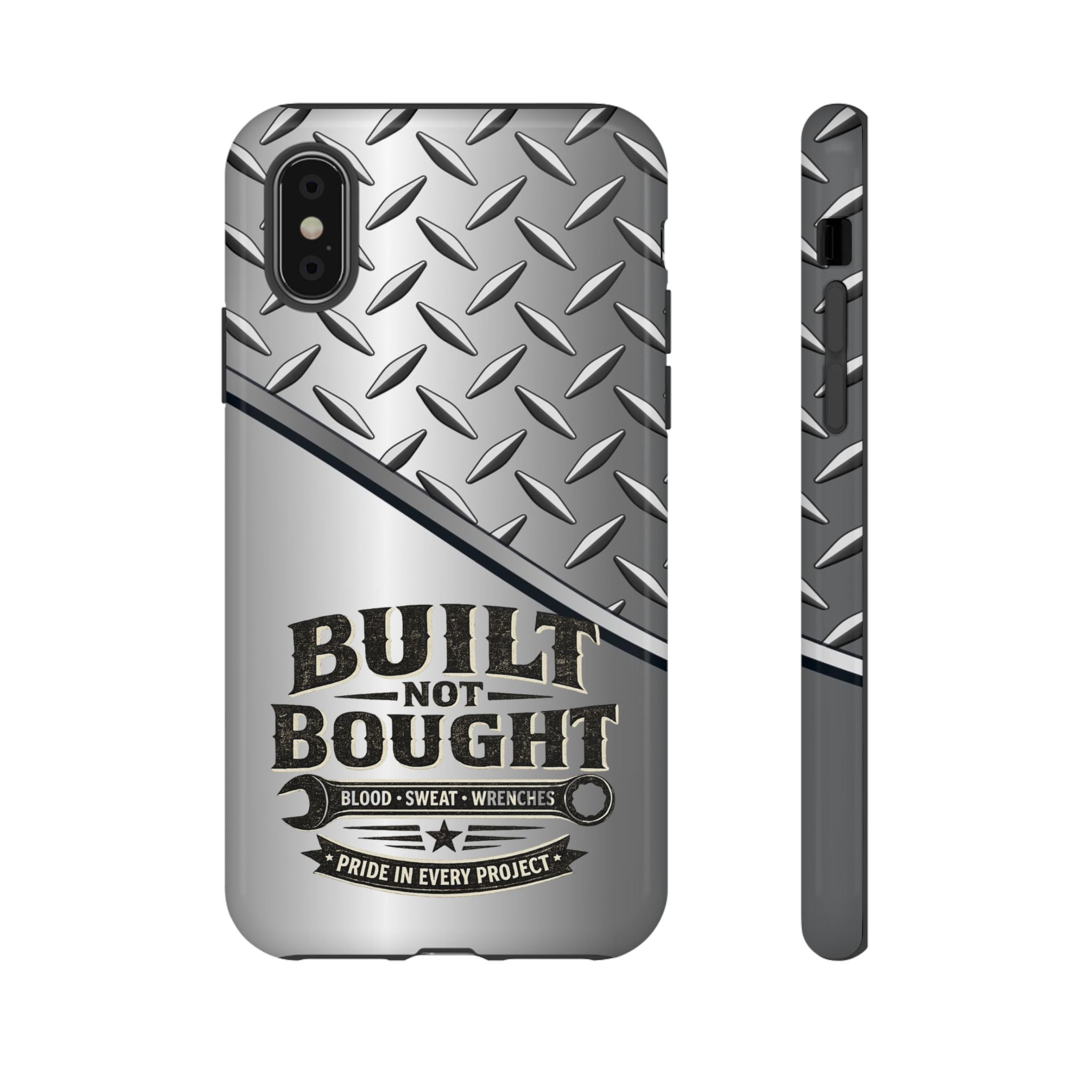 Built Not Bought Metal Diamond-Plate Phone Case — Rugged Tool Lover Gift - Creations by Chris and Carlos