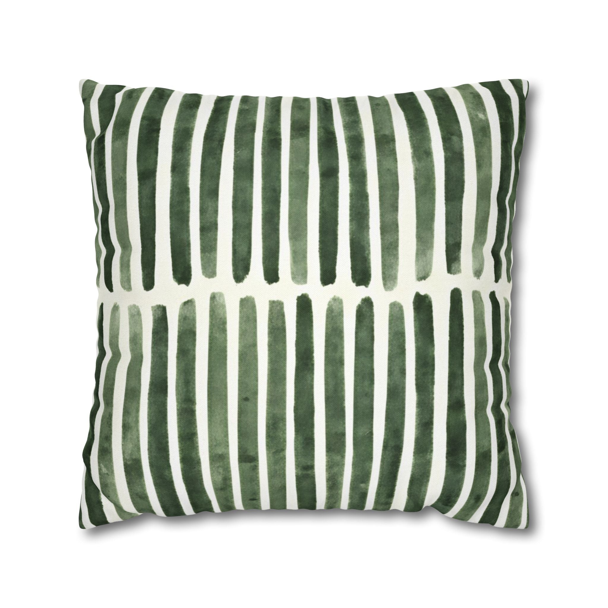The Artisanal Flora Gallery Green Watercolor Stripe Square Pillowcase — Modern Boho Decorative Throw Pillow Cover - Creations by Chris and Carlos