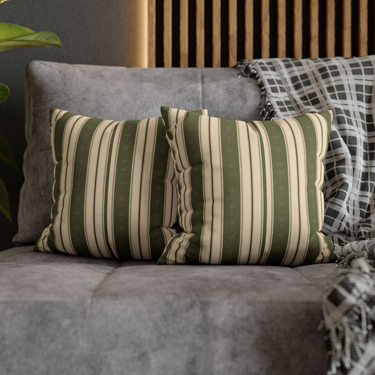 Green Striped Decorative Pillowcase - Vintage Farmhouse Throw Pillow Cover - Creations by Chris and Carlos