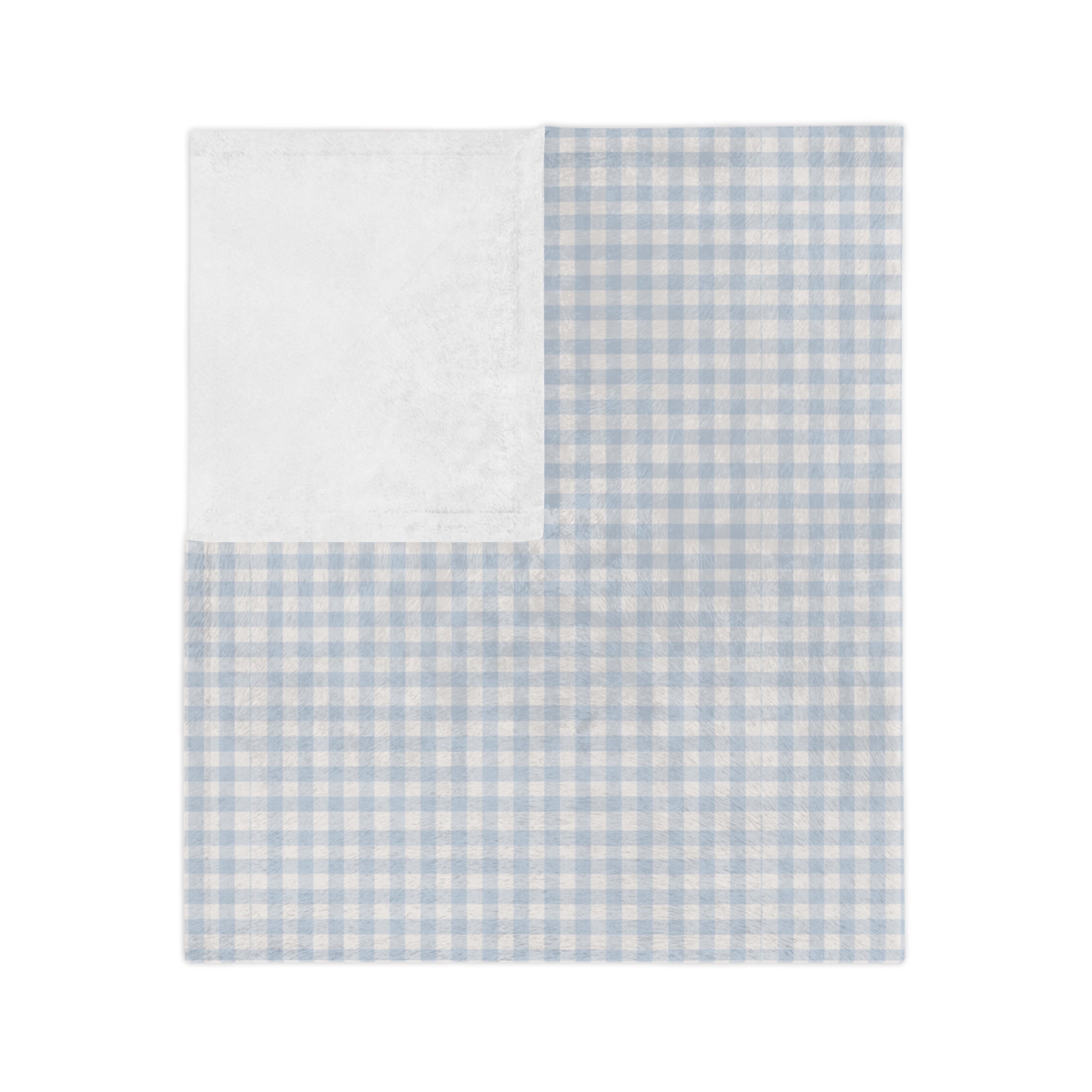 Light Blue Gingham Velveteen Microfiber Blanket — Cozy Plaid Throw for Nursery & Home - Creations by Chris and Carlos