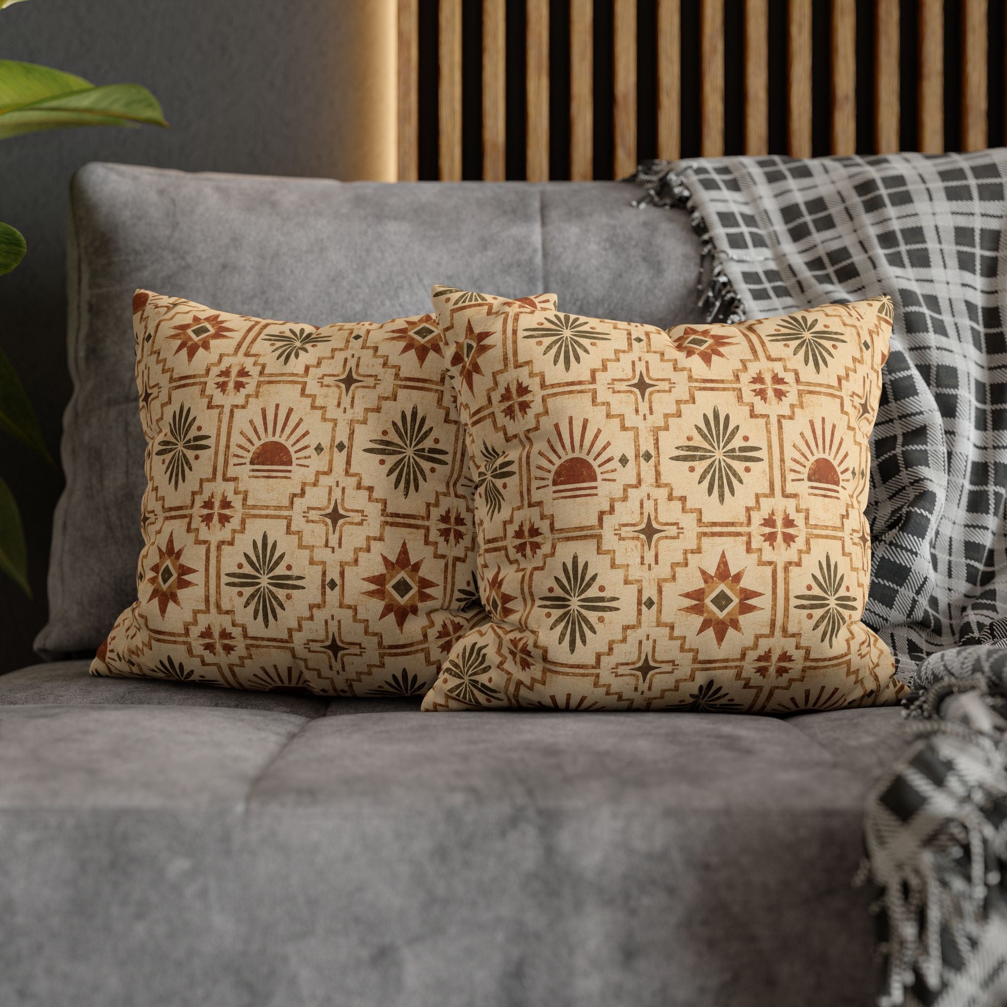 Southwestern Sunburst Pattern Pillowcase — Boho Geometric Throw Cover - Creations by Chris and Carlos