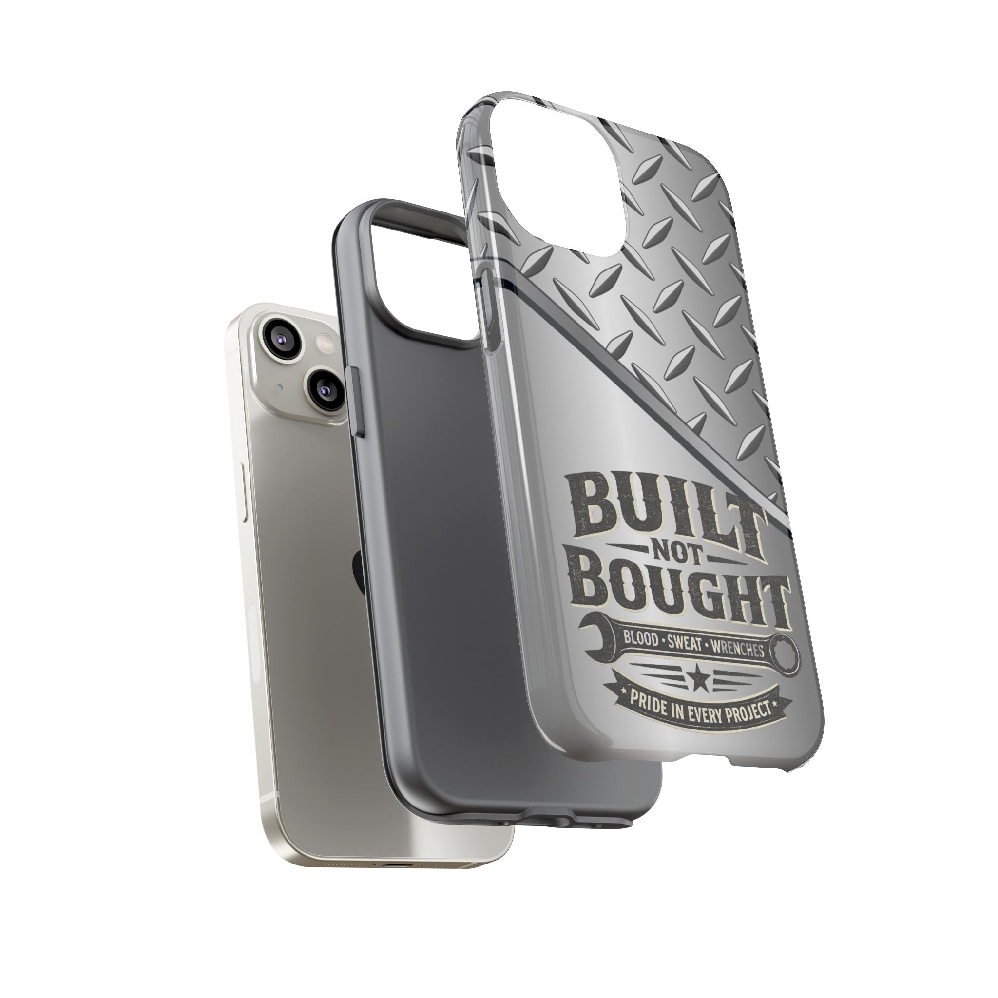 Built Not Bought Metal Diamond-Plate Phone Case — Rugged Tool Lover Gift - Creations by Chris and Carlos