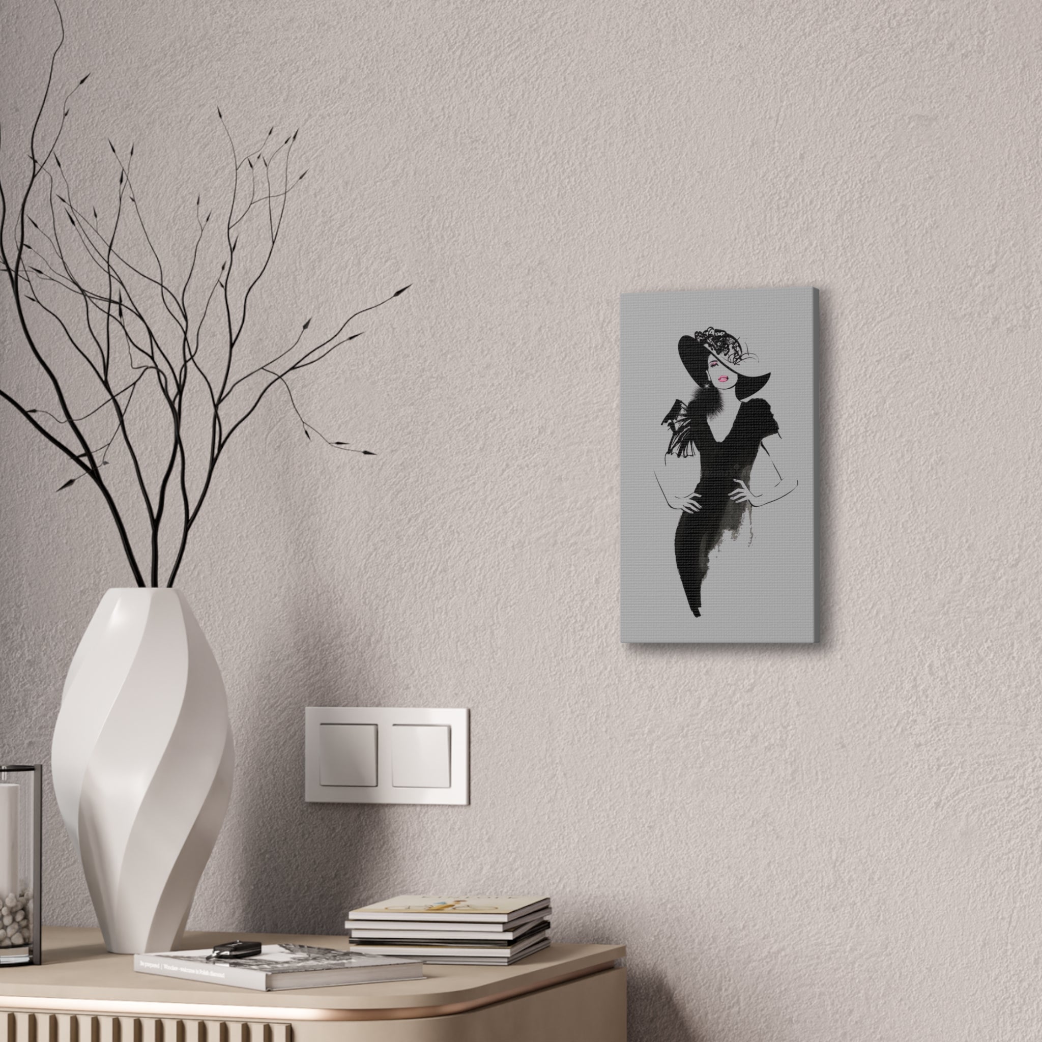 Fashion Illustration Canvas Wall Art — Elegant Lady in Black Hat - Creations by Chris and Carlos
