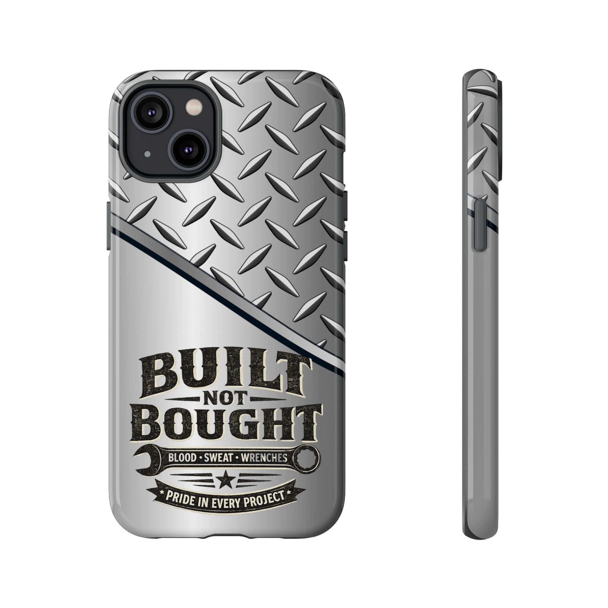Built Not Bought Metal Diamond-Plate Phone Case — Rugged Tool Lover Gift - Creations by Chris and Carlos