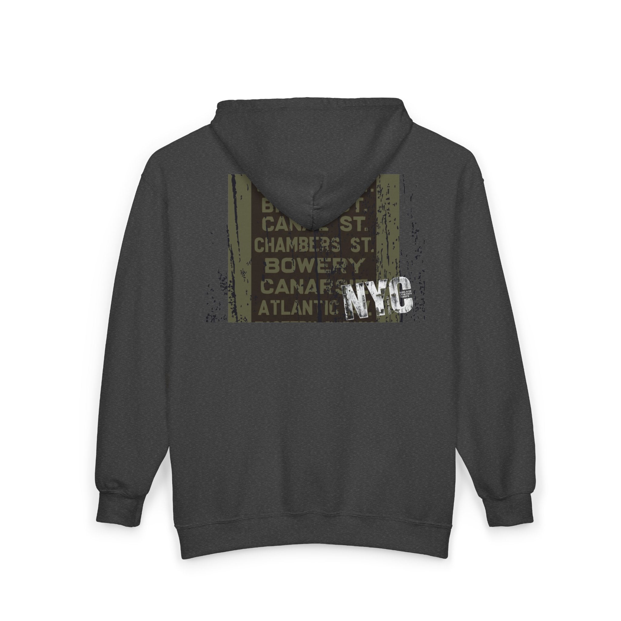 NYC Subway Vintage Sign Zip Hoodie — Astoria Bowery Canal Street Graphic - Creations by Chris and Carlos