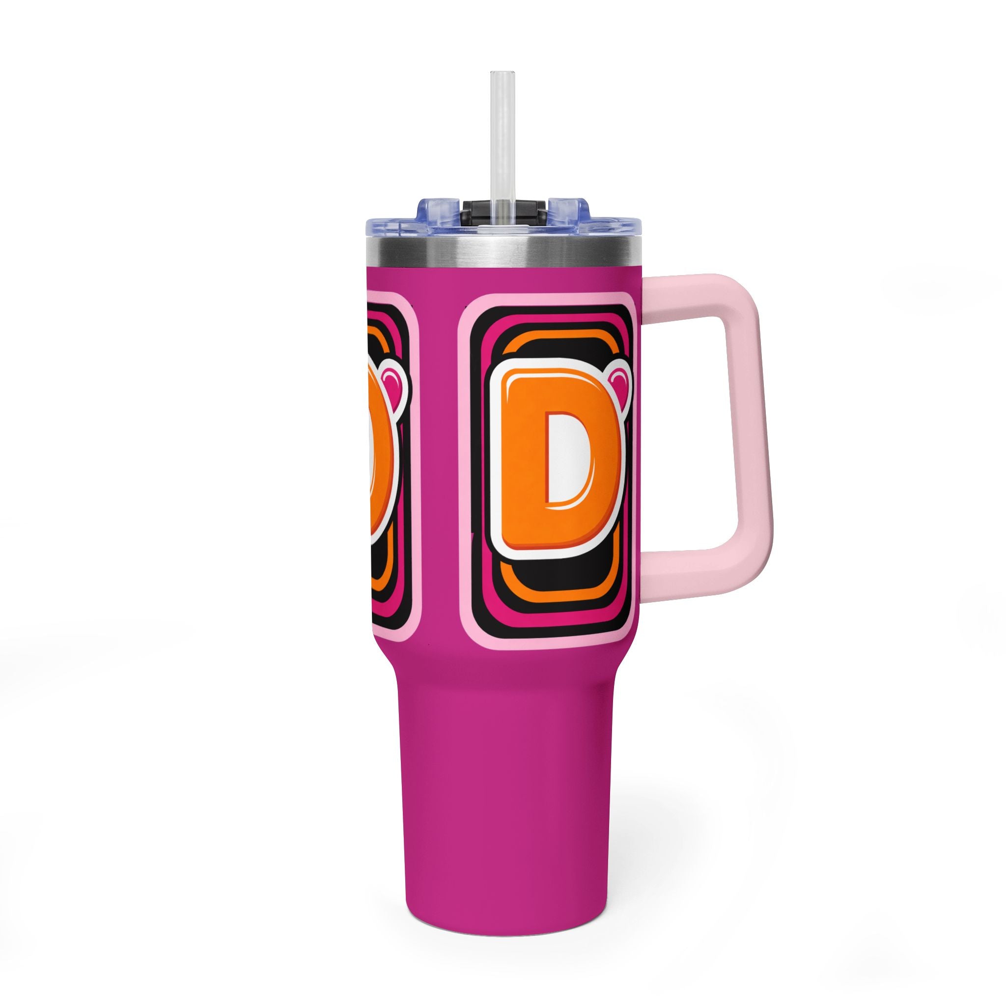 40oz Pink Retro Coffee Tumbler with 'Dunkin' D Logo - Creations by Chris and Carlos