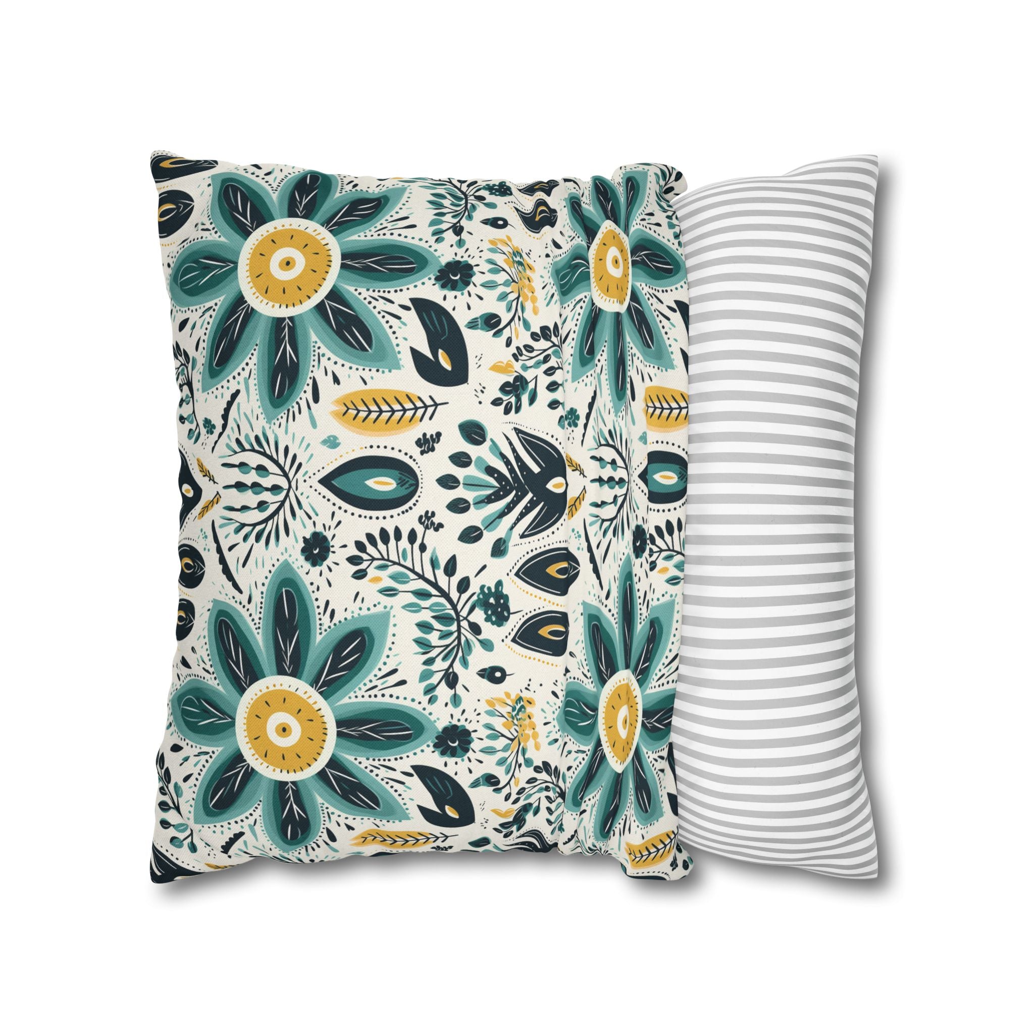 Sol y Alegría (Sun and Joy) Collection- Cactus Succulent Pattern Microfiber Blanket Soft Velveteen Throw for Home & Garden LoversFloral Folk-Pattern Square Pillowcase — Teal & Mustard Decorative Throw Pillow Cover - Creations by Chris and Carlos