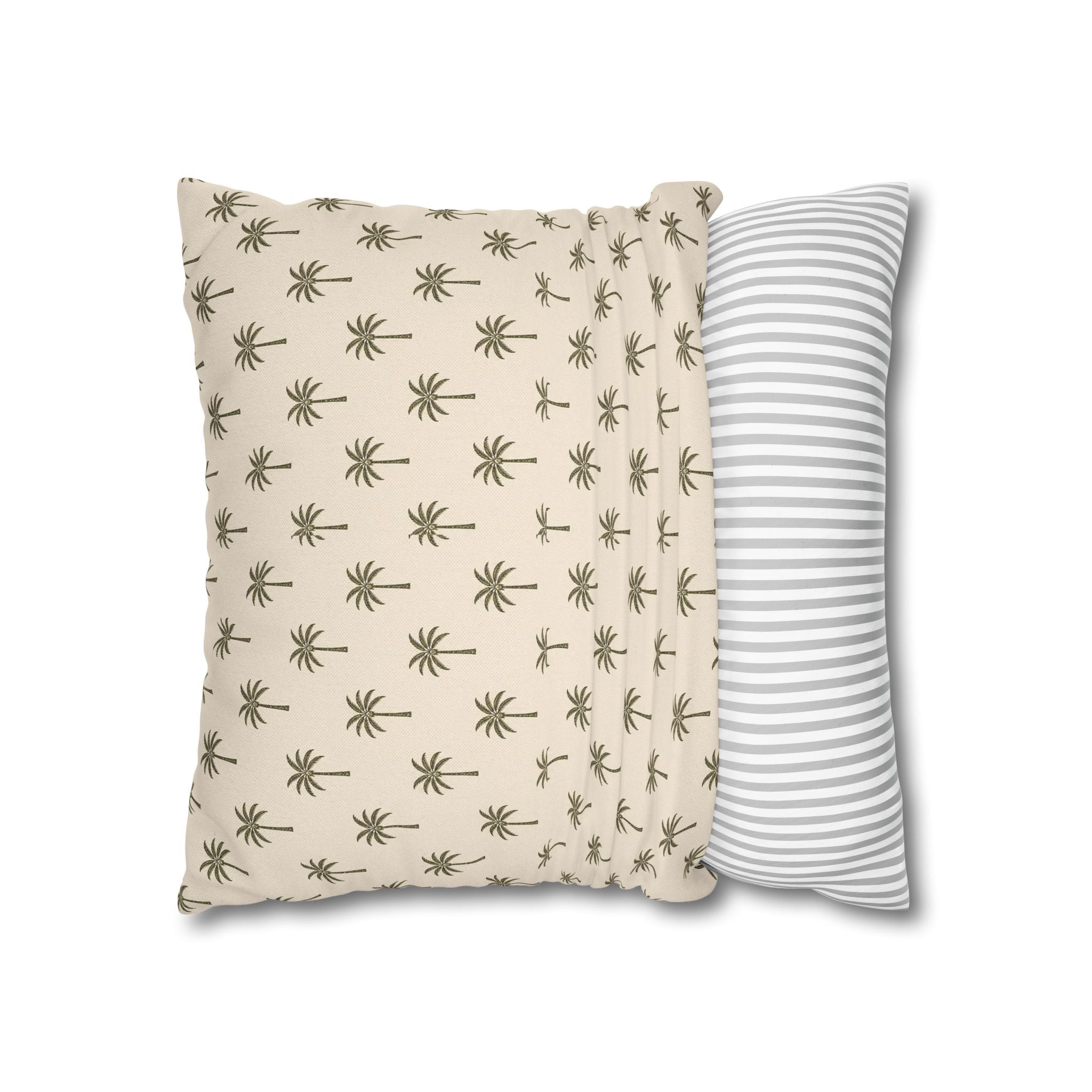 Palm Pattern Square Pillowcase — Tropical Beige Decorative Throw Pillow Cover - Creations by Chris and Carlos