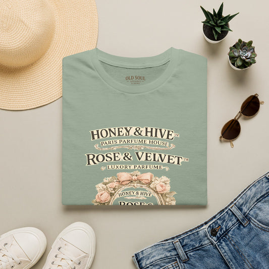 Rose & Velvet Parfum Shirt — Honey & Hive Vintage Floral Tee - Creations by Chris and Carlos