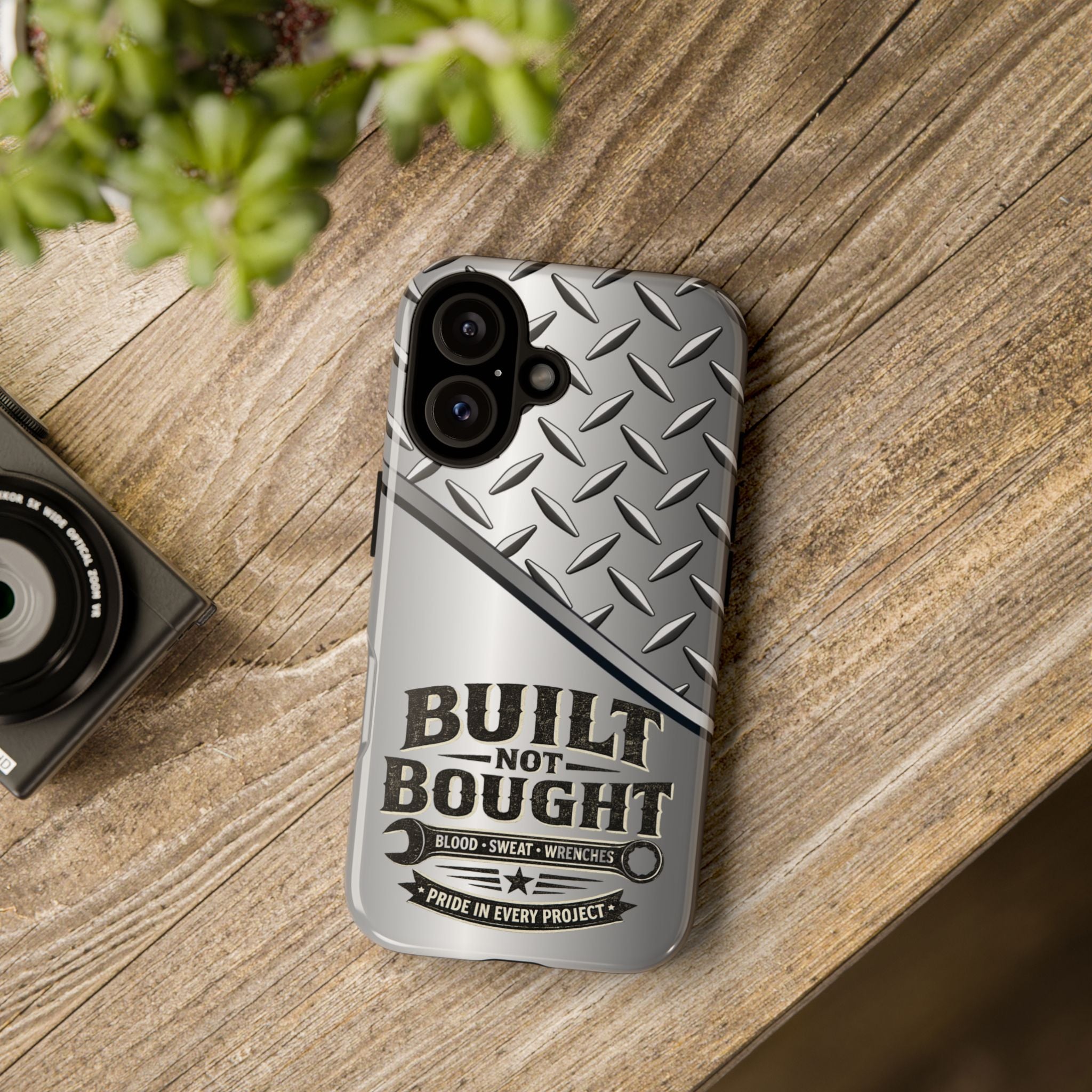 Built Not Bought Metal Diamond-Plate Phone Case — Rugged Tool Lover Gift - Creations by Chris and Carlos