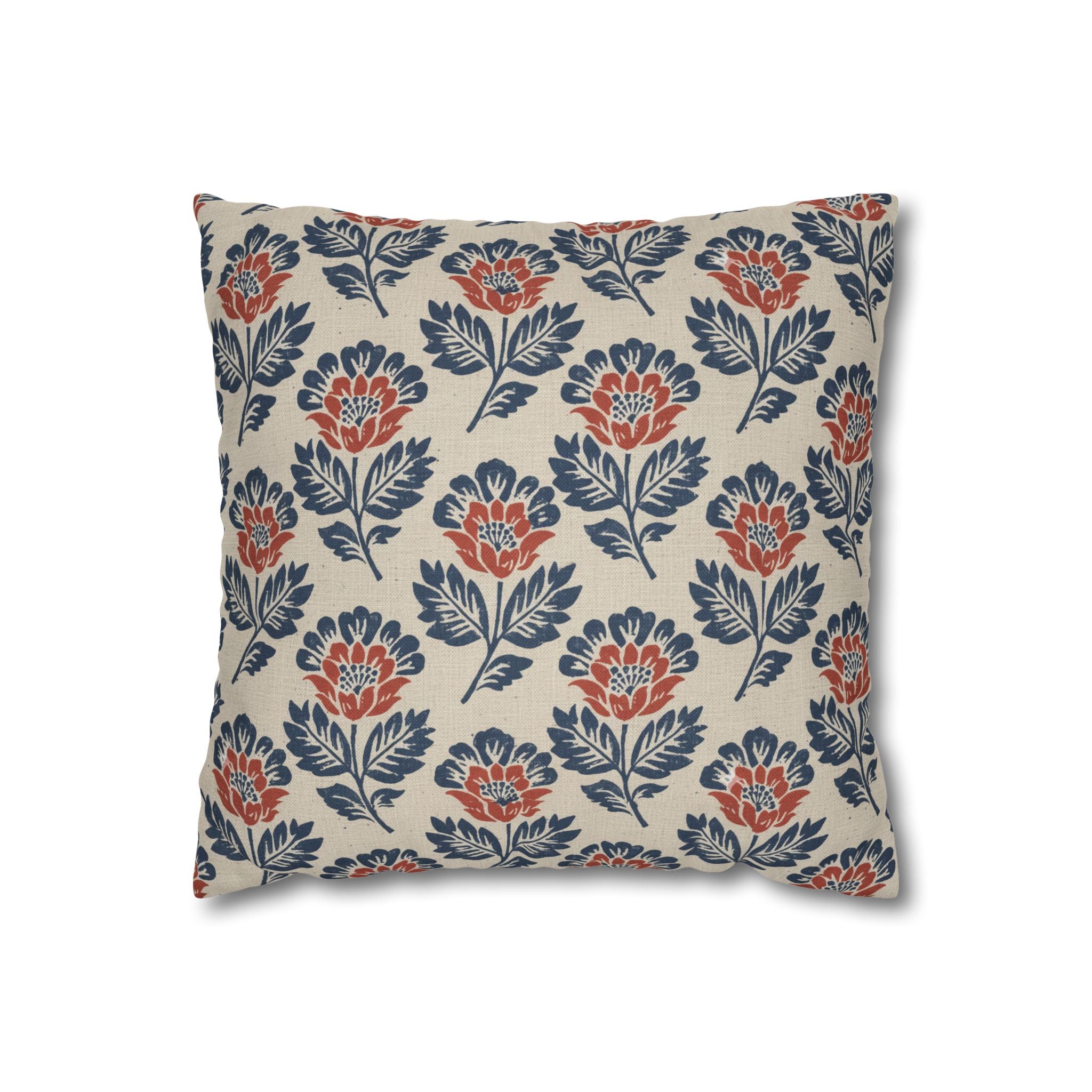 Plumstead Manor Floral Block Print Decorative Pillowcase — Navy & Terracotta Garden Pattern - Creations by Chris and Carlos