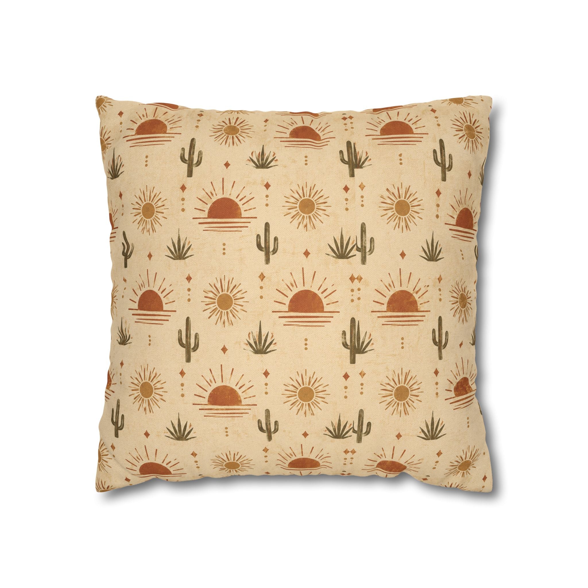 Desert Sunrise Square Pillowcase — Boho Cactus Sun Pattern - Creations by Chris and Carlos