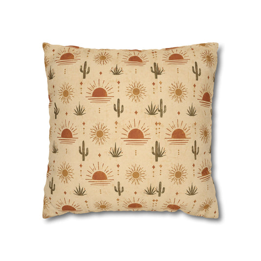 Desert Sunrise Square Pillowcase — Boho Cactus Sun Pattern - Creations by Chris and Carlos
