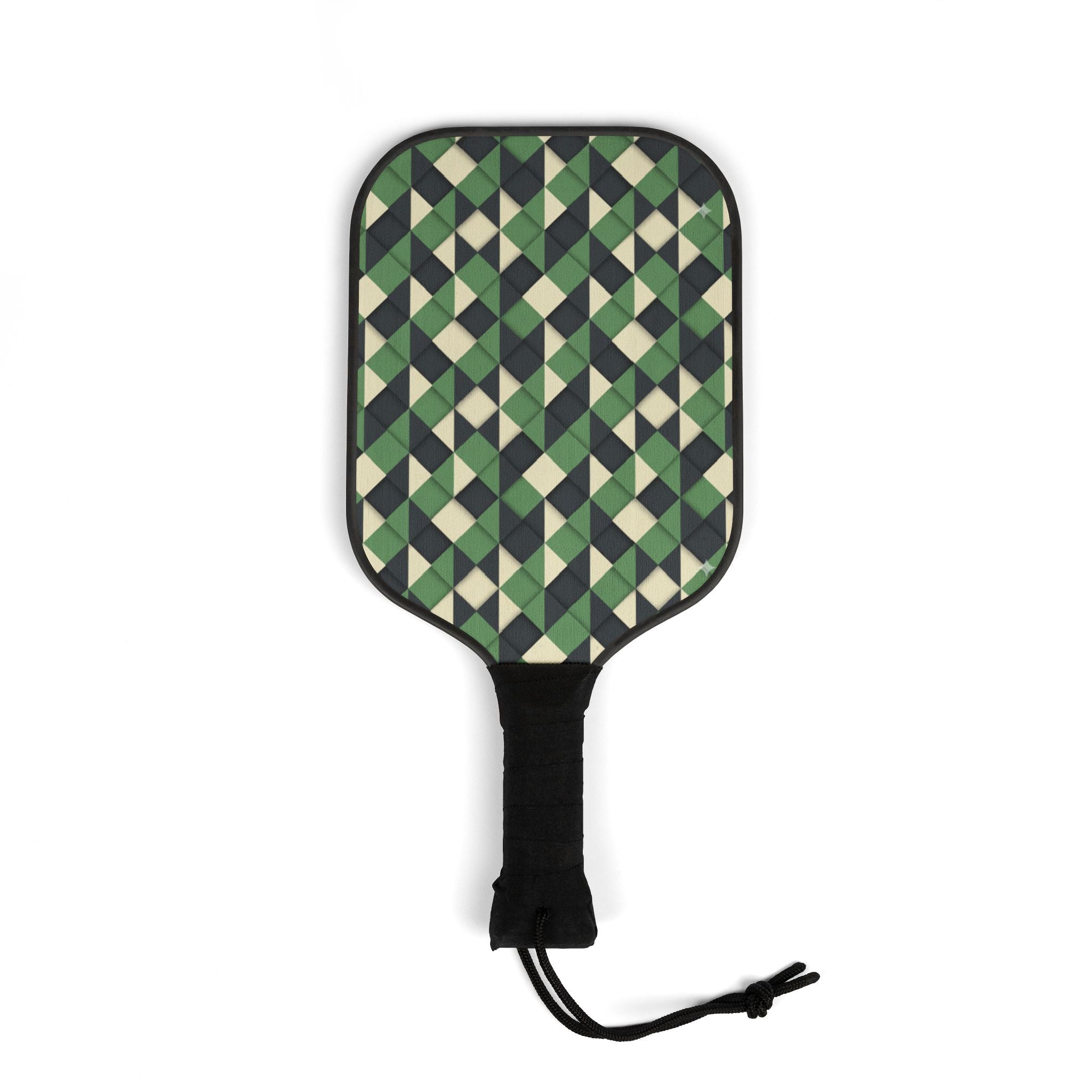 Pickleball Paddles Set — Geometric Green Pattern Kit with Balls - Creations by Chris and Carlos