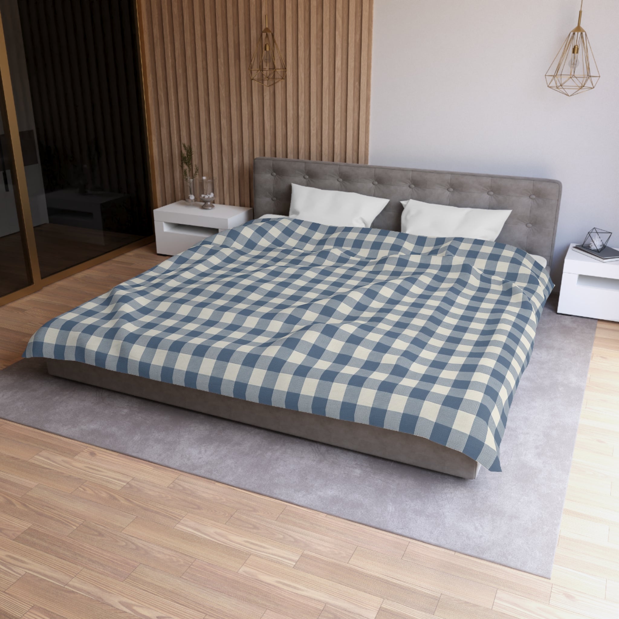 The Slate & Sage Collection- Geneva Blue Gingham Microfiber Duvet Cover — Cozy Farmhouse Plaid Bedding - Creations by Chris and Carlos