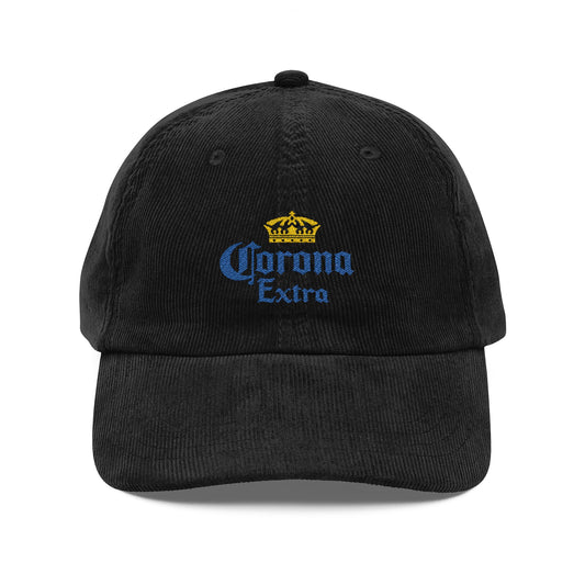 Corona Extra Embroidered Corduroy Cap — Vintage Navy Baseball Hat - Creations by Chris and Carlos