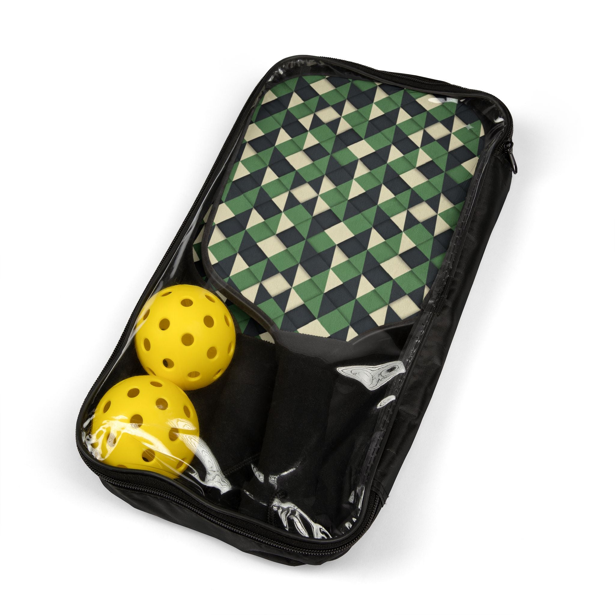 Pickleball Paddles Set — Geometric Green Pattern Kit with Balls - Creations by Chris and Carlos